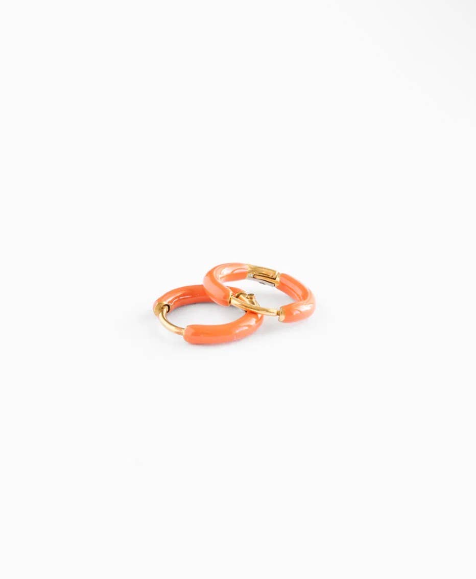 Enamel Hoop Earrings - Hypoallergenic, Flat Back, Girl Gift: Pink