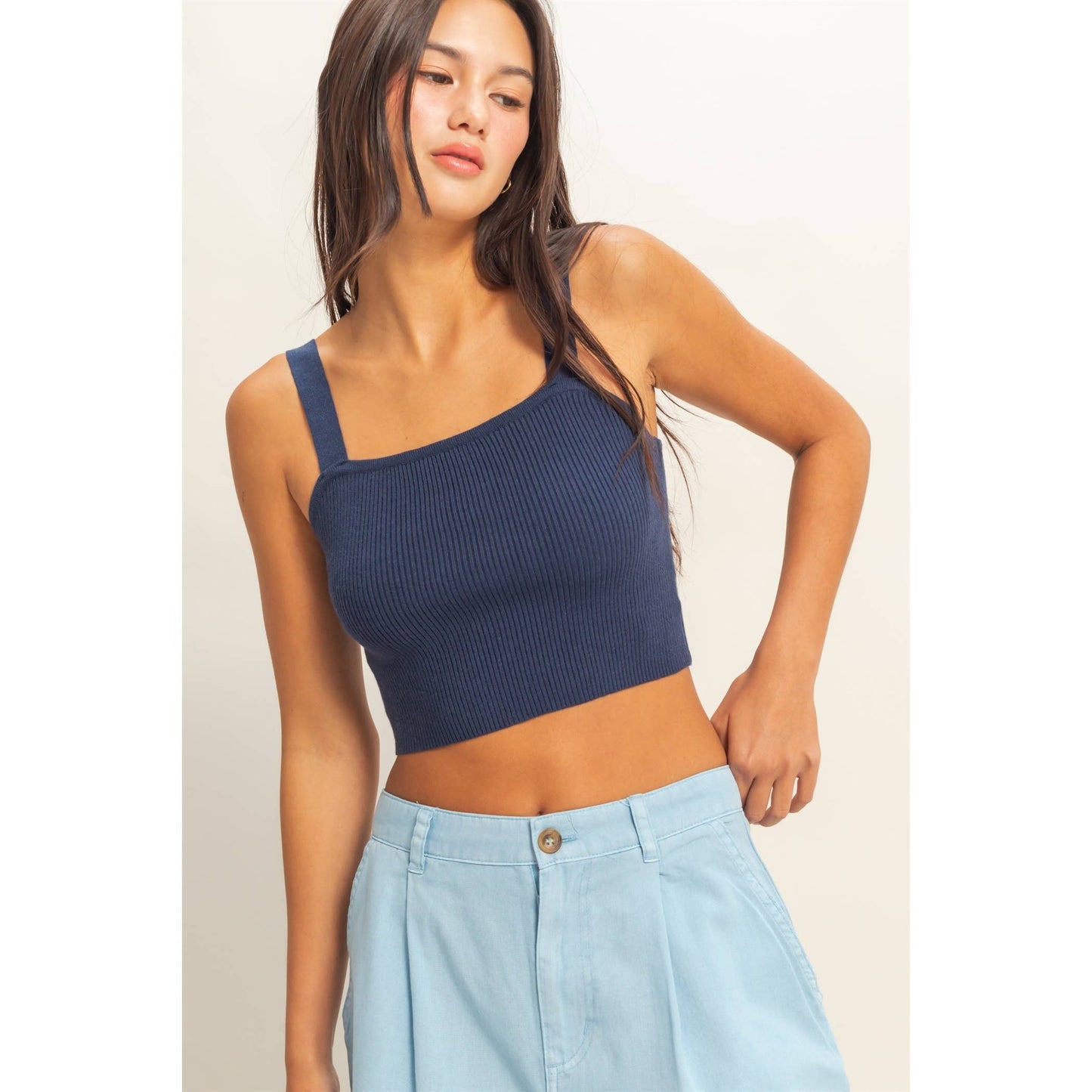 Ribbed Cropped Tank Top: CORAL / S-M-L(2-2-2)