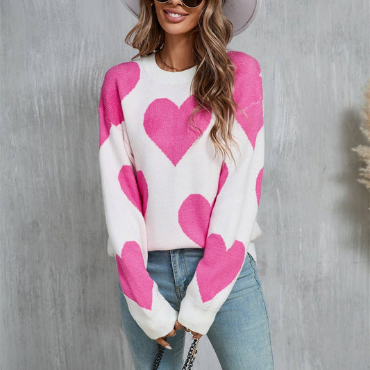 Valentine's Day jacquard pullover sweater: White / (S) 1