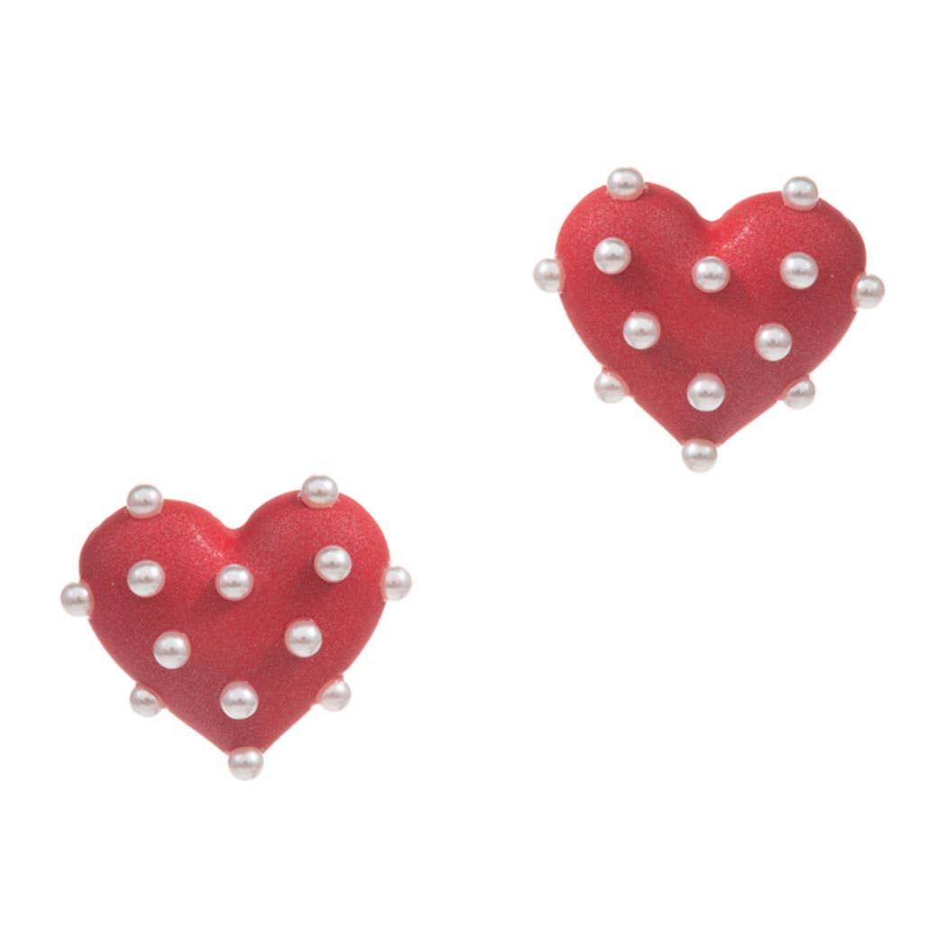 Heart Shaped Color Coated with Pearls Post Earrings: HPK / ONE SIZE