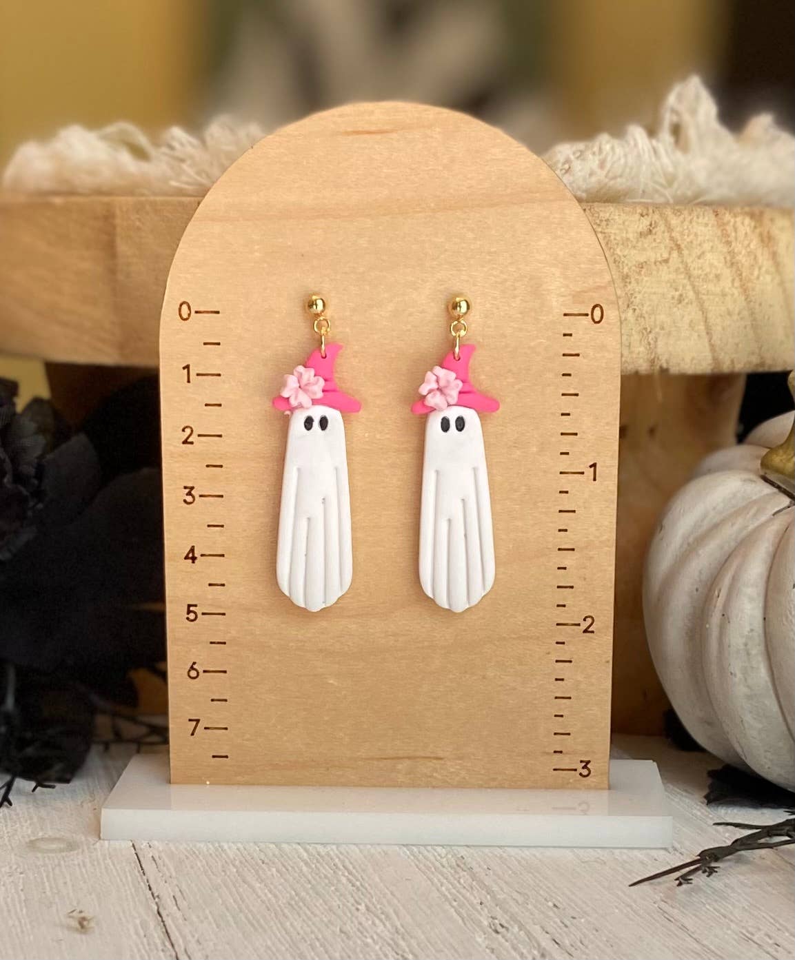 Pink Halloween Earrings | Fall Earrings : Ghost with Bows
