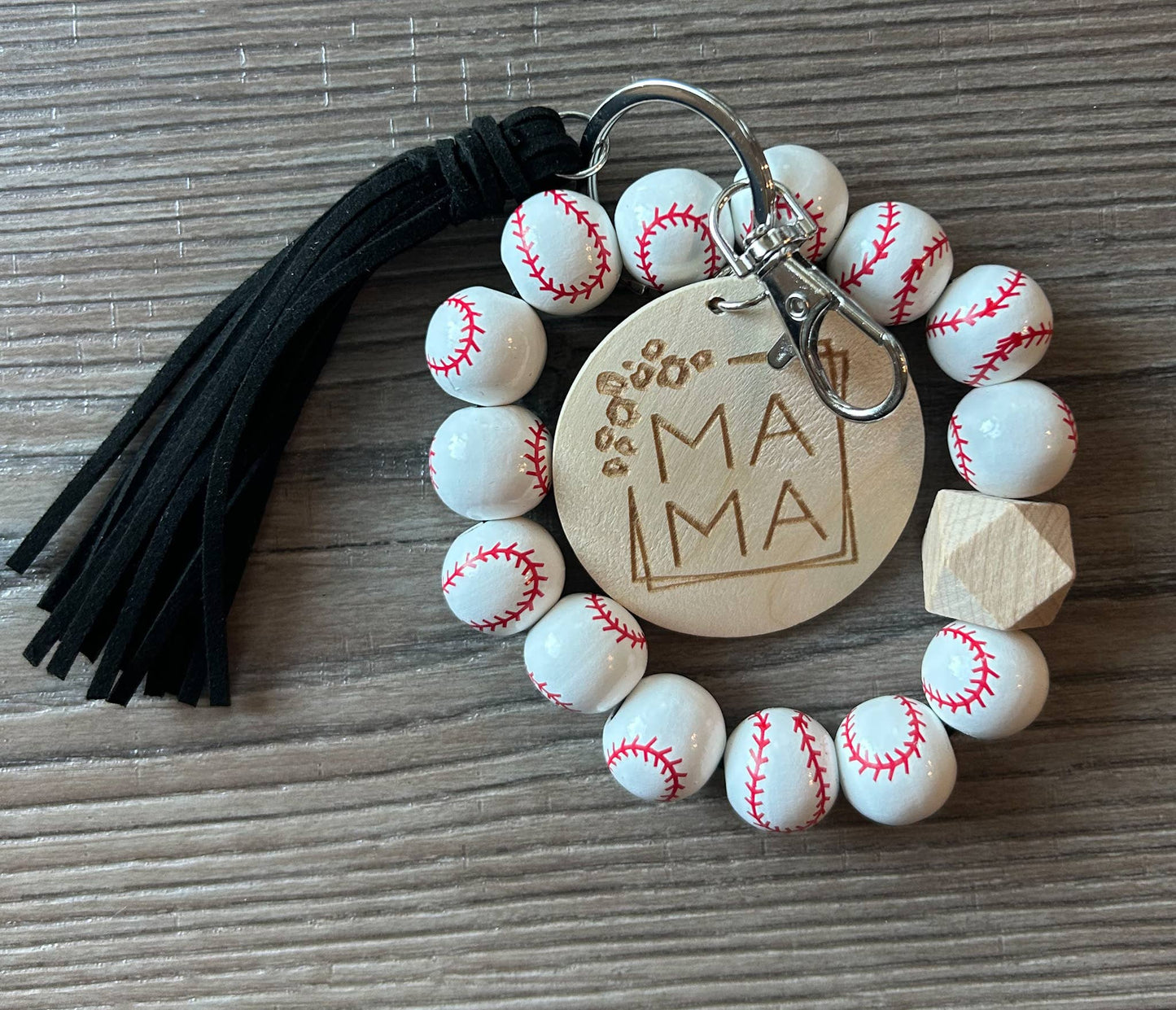 Mama Sports Keychain with Wooden Beads: Baseball/Softball Mix