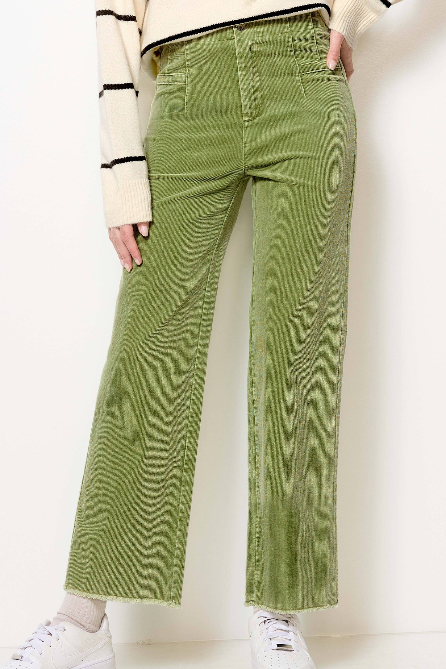 MCP4220-Mineral Washed High Waisted Wide Leg Corduroy Pants: Brown / S