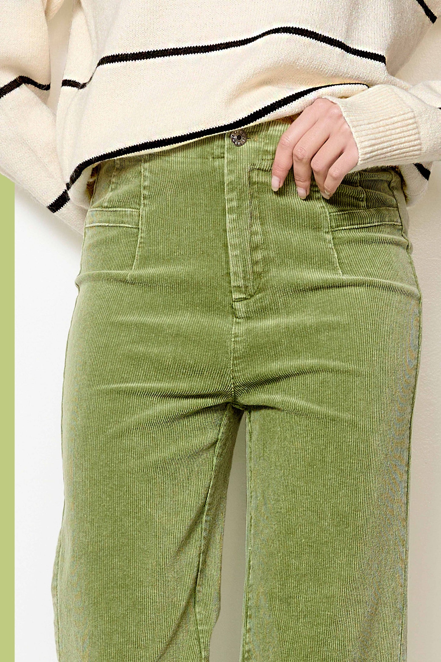 MCP4220-Mineral Washed High Waisted Wide Leg Corduroy Pants: Brown / S