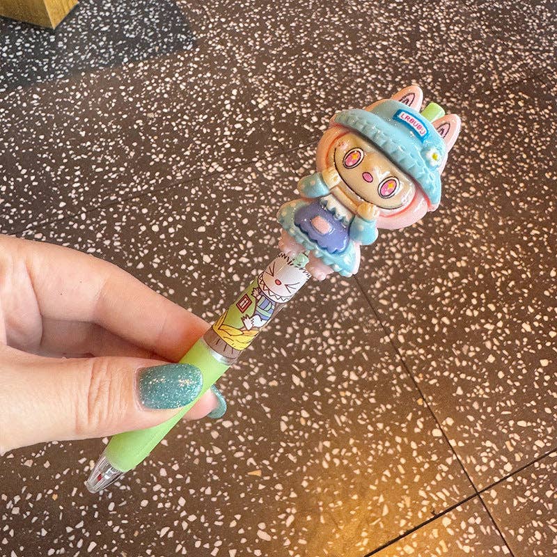 Cartoon dress-up labubu ballpoint pen -black ink: Purple