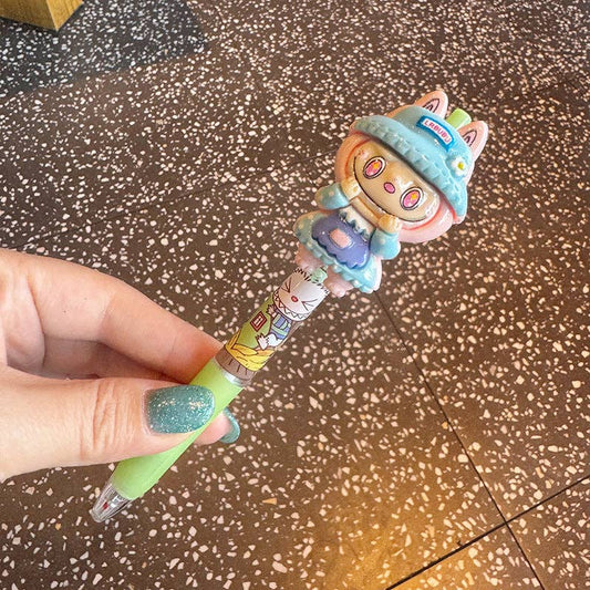 Cartoon dress-up labubu ballpoint pen -black ink: Blue