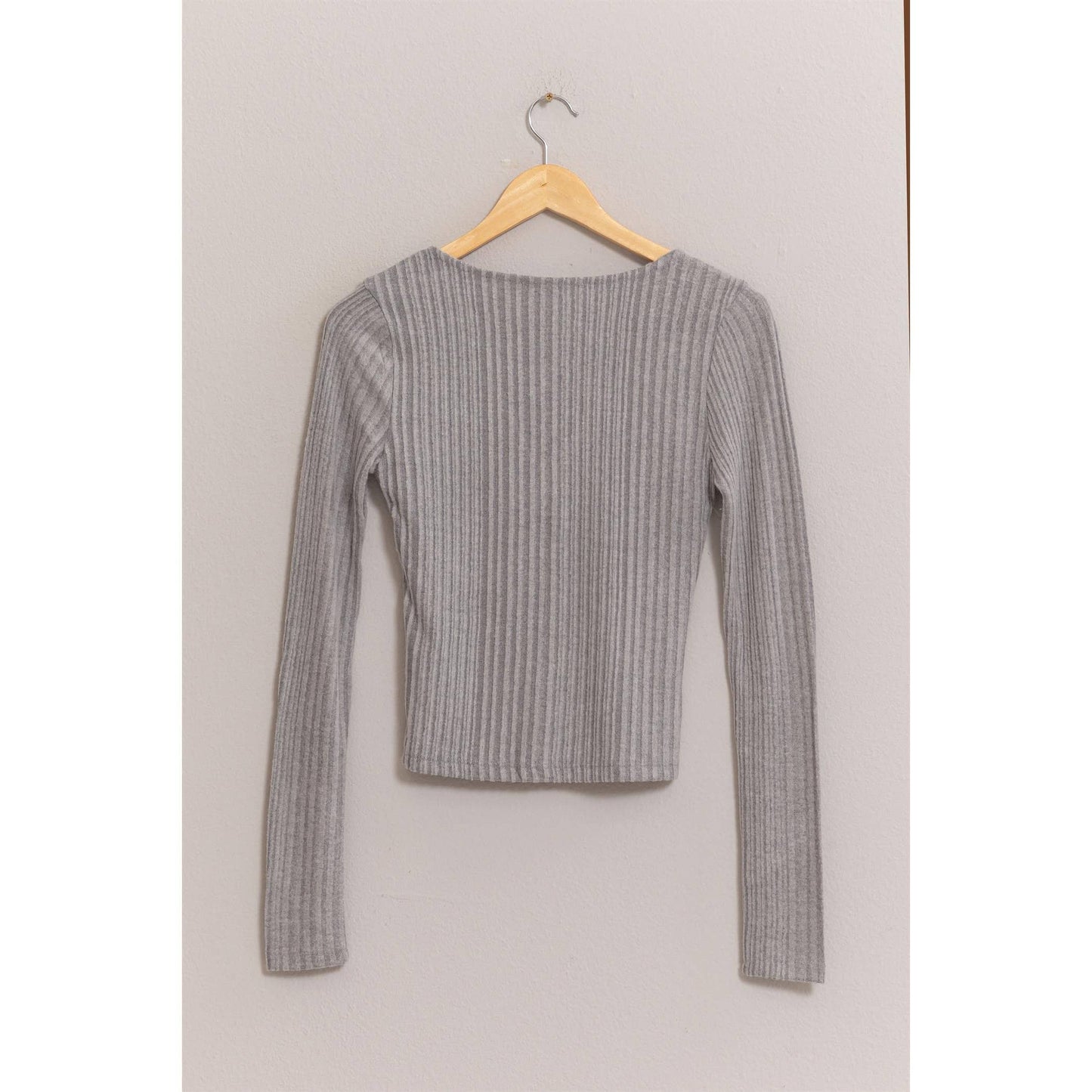 Brushed Ribbed Button-Front Top: GRAY BLUE / S-M-L(2-2-2)