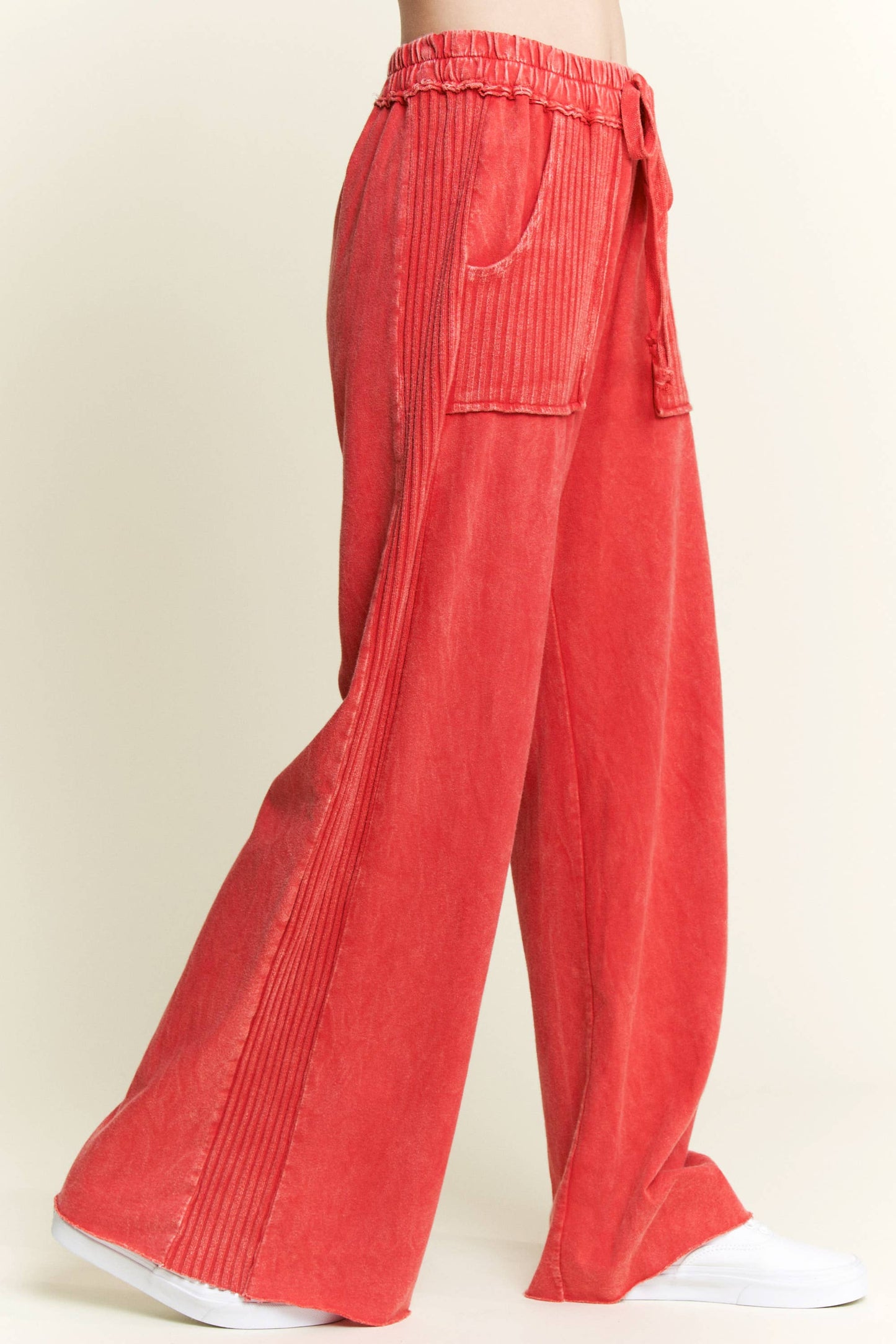 Mineral Wash Side Knit detail wide leg pants HE5878P..: Olive / S-M-L / 2-2-2