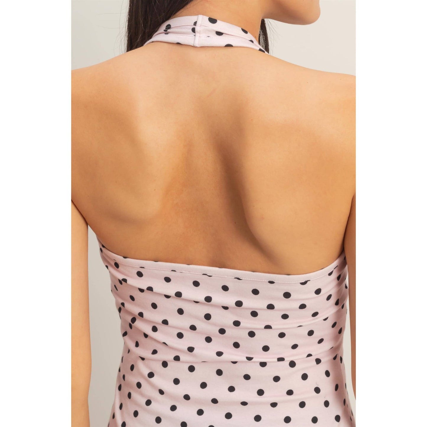 Polka Dot Halter Top: BROWN / S-M-L(2-2-2)