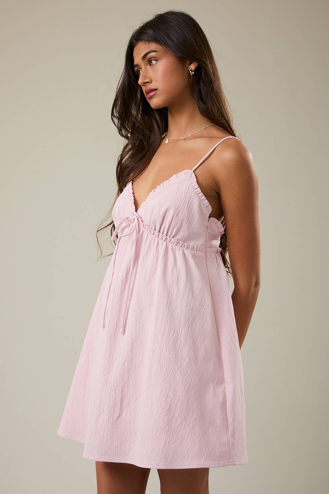 RUFFLE DETAIL SPAGHETTI STRAP SLEEVELESS A-LINE MINI DRESS: Red / M