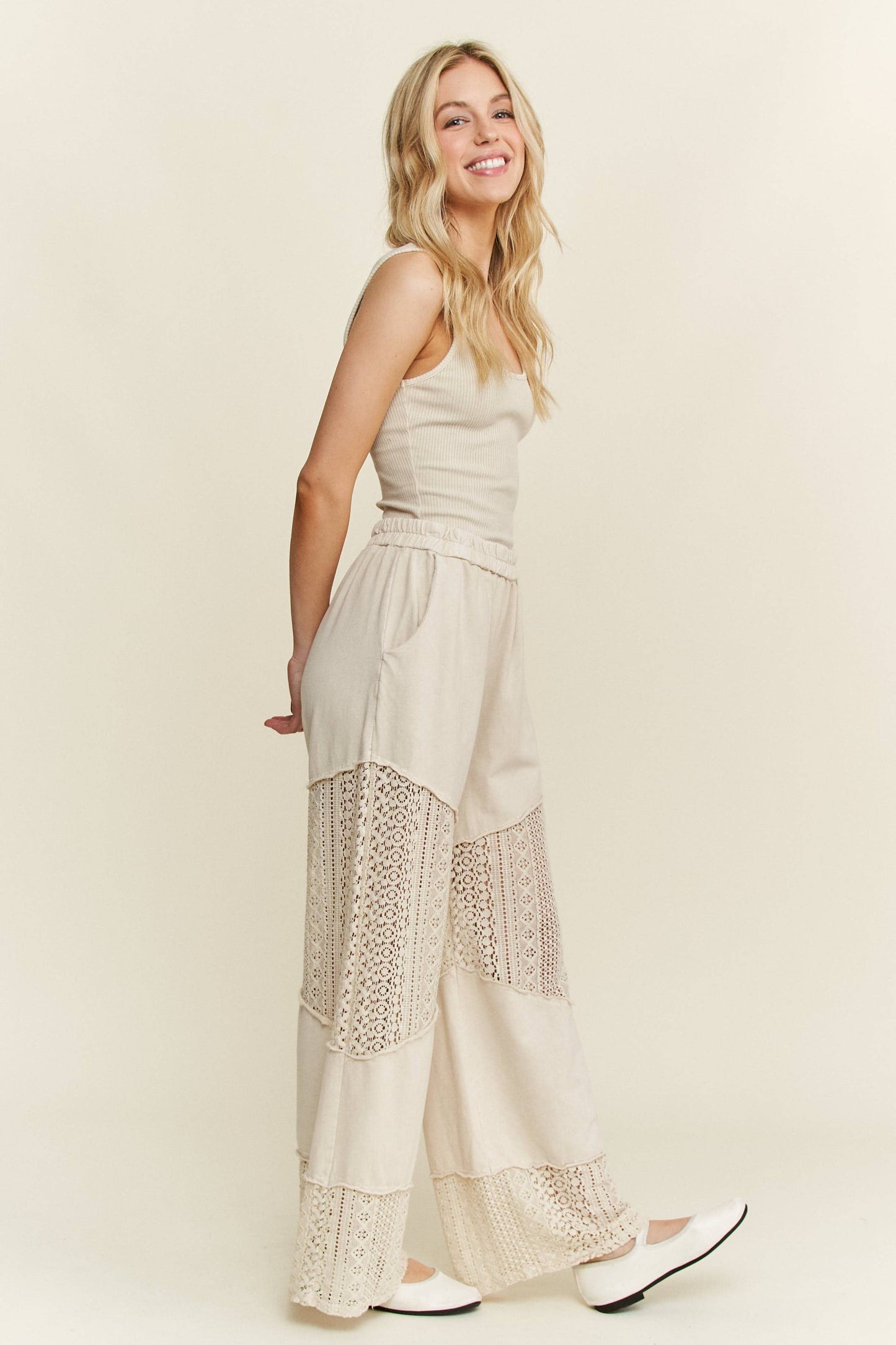 Mineral Washed Lace See through Breezy pants HP6335.: HotPink / S-M-L / 2-2-2