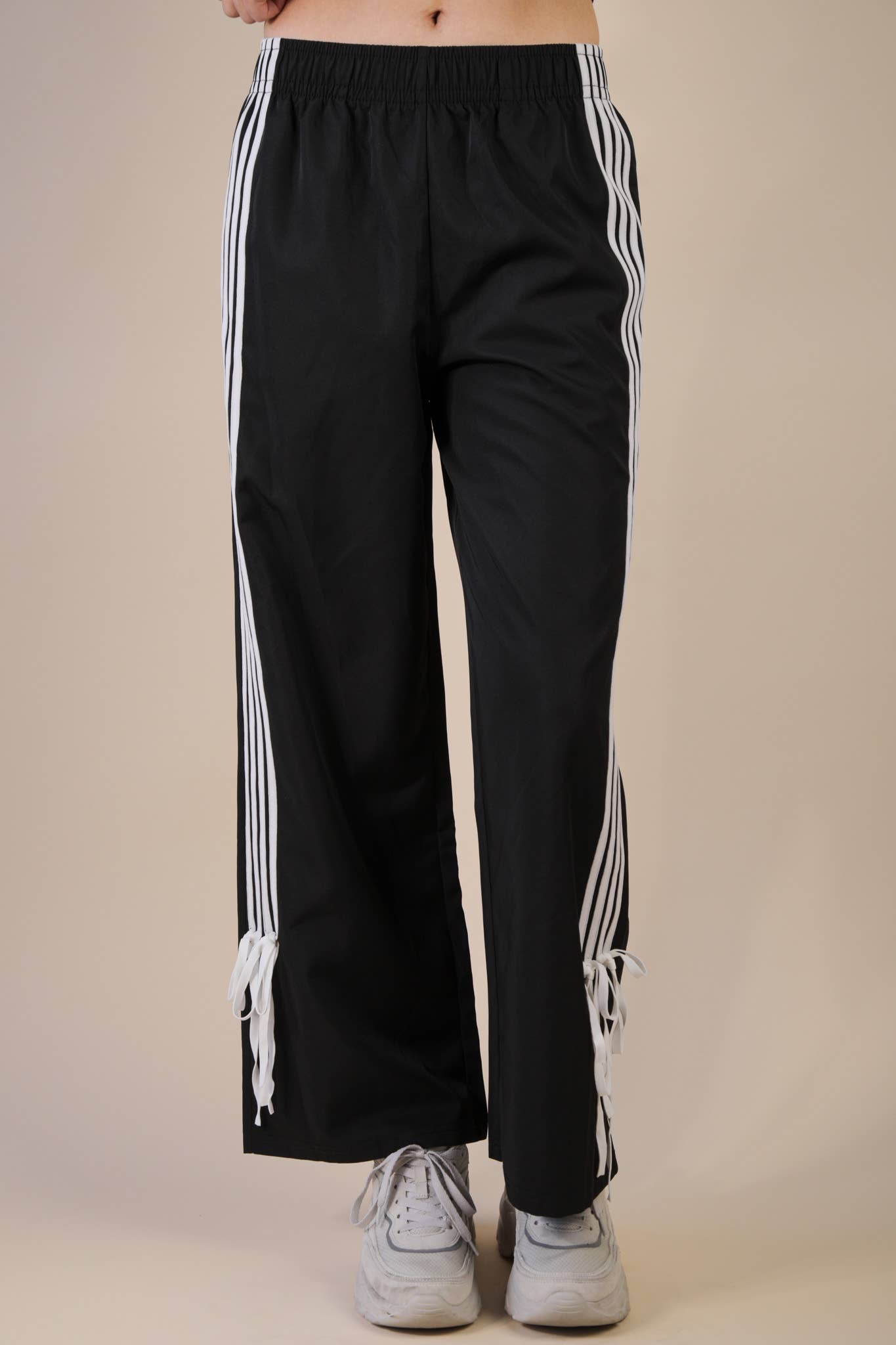 NP70839-Side Ribbon Detail Jersey Pants: RED / S-M-L/2-2-2