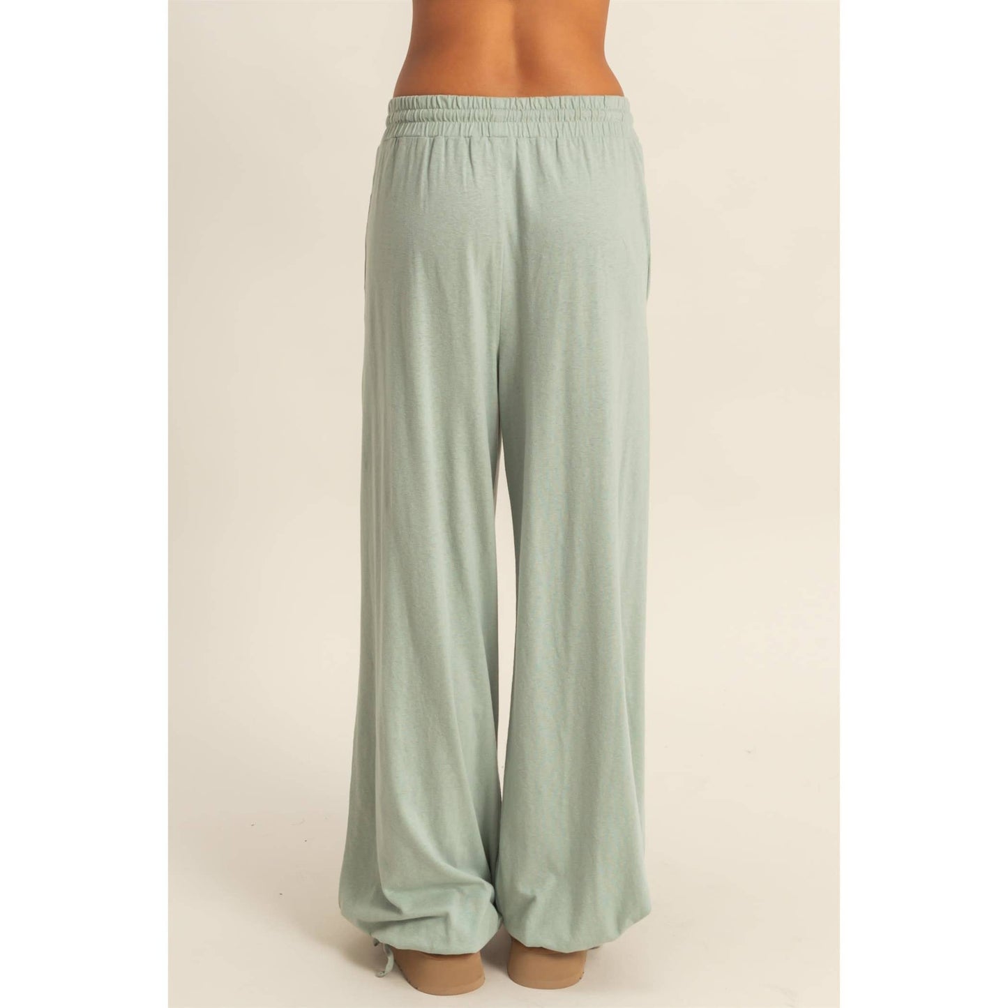 High Waist Drawstring Wide Leg Pants: BLACK / S-M-L(2-2-2)