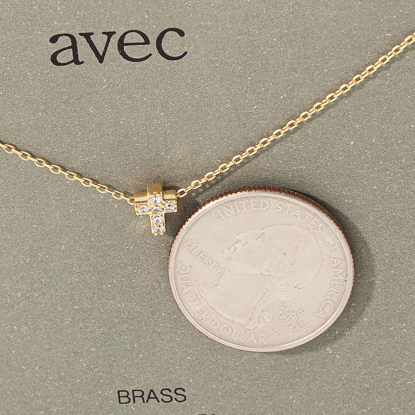 Mini Pave Cross Charm Necklace: G