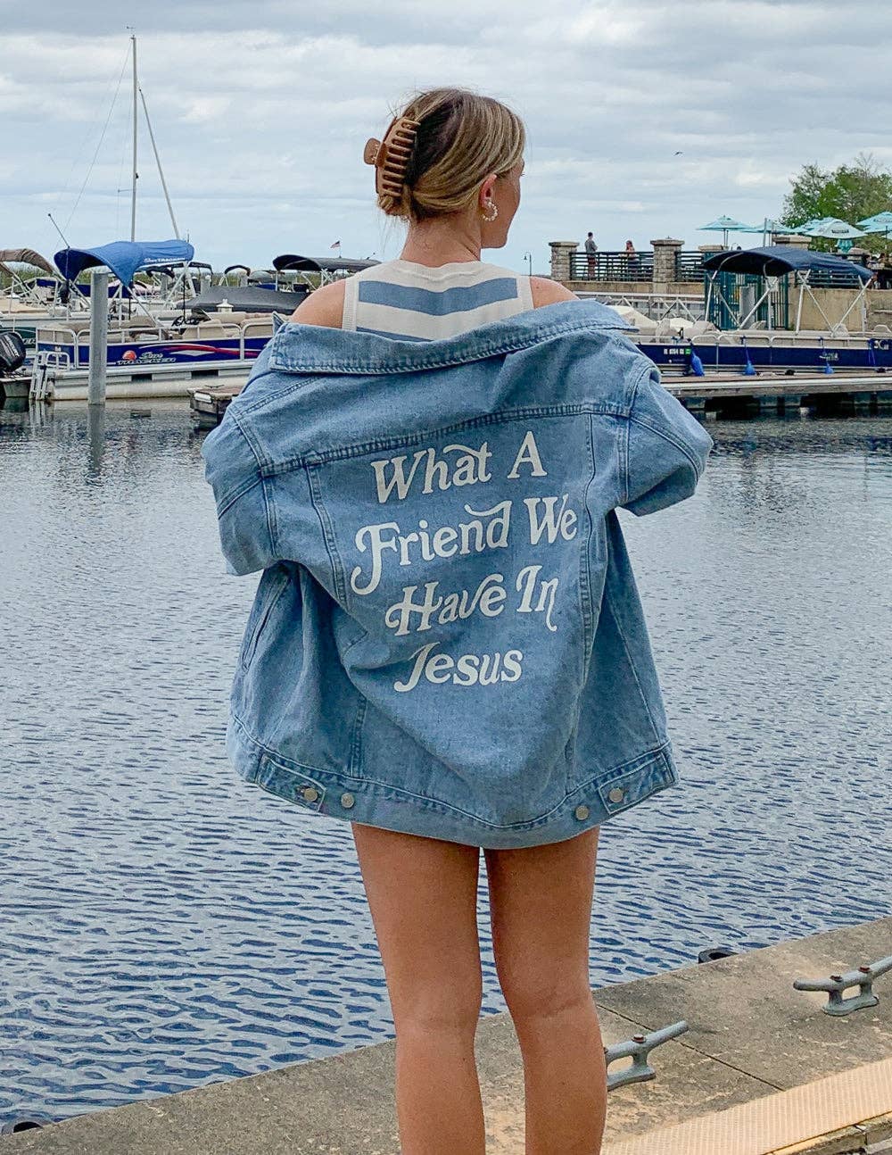 What a Friend In Jesus Denim Jacket: XS