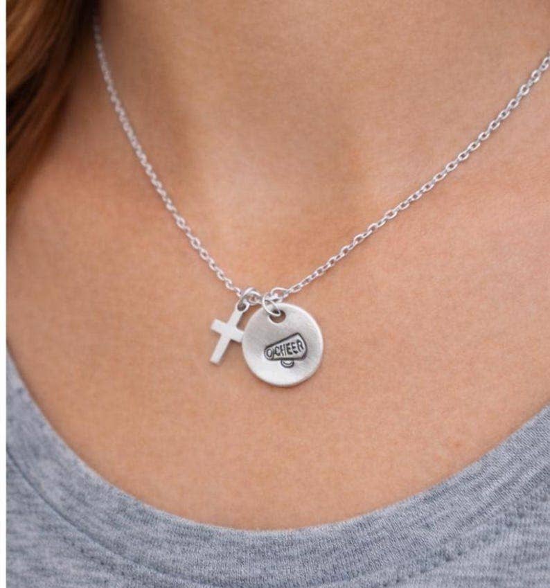 Megaphone Cross Necklace for Cheerleader – Grit Grace and Faith Gift – Cheer Team Jewelry – Senior Night Cheer Gift: Gold / Necklace & Card Only ($10.49)