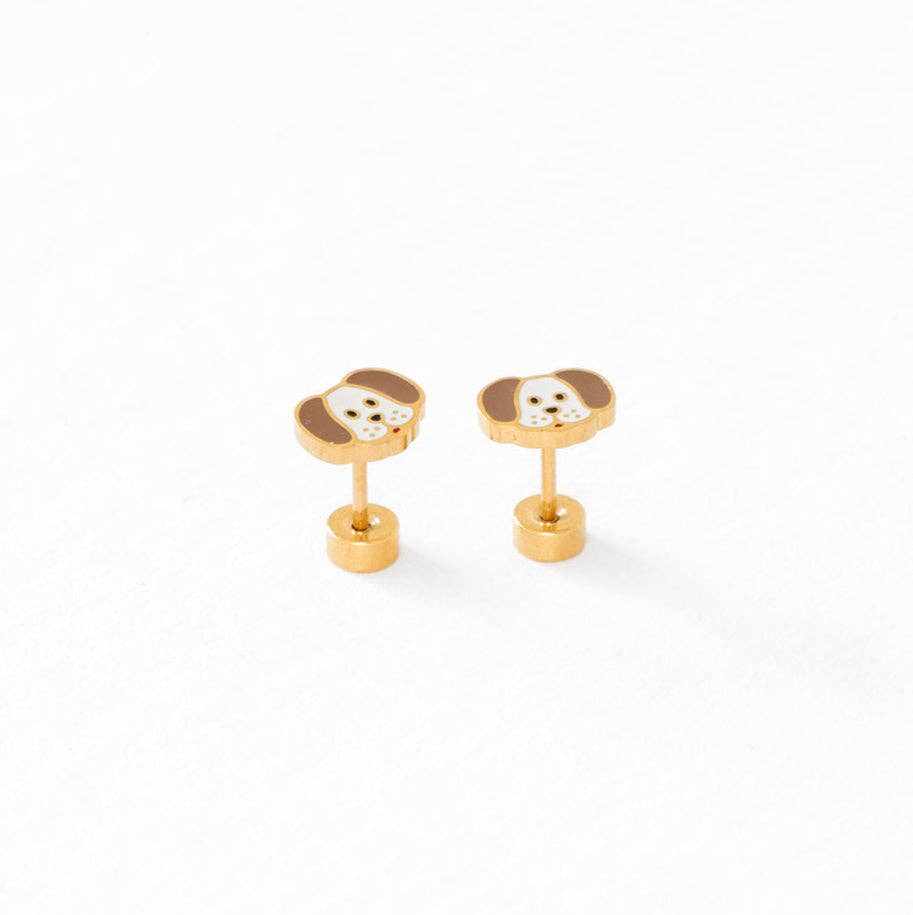 Dog Stud Earrings - Hypoallergenic, Flat Back, Girl Gift: Pair