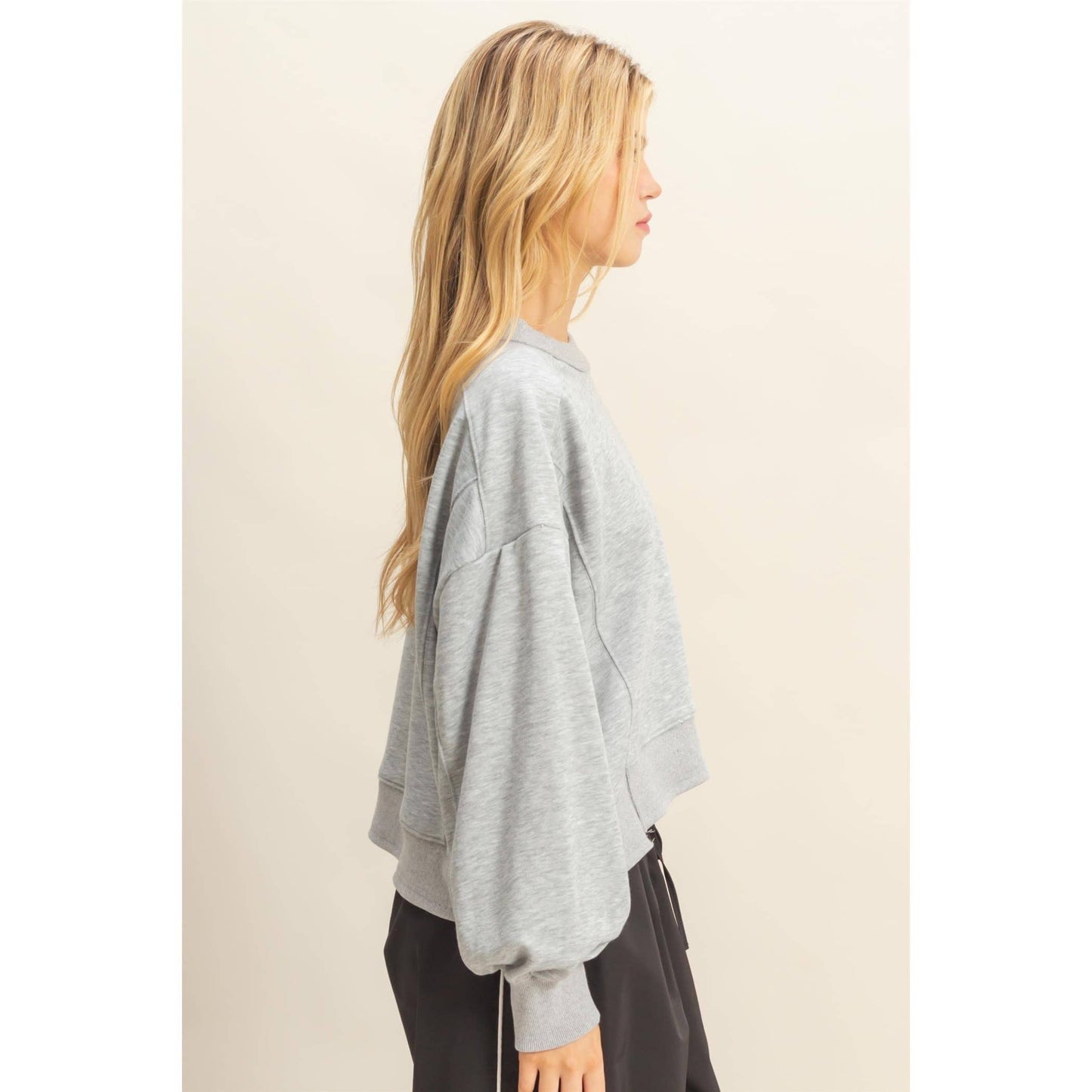 Layered Hem Sweatshirt With Raw Edges: MOSS GREEN / S-M-L(2-2-2)