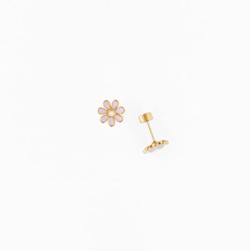 Daisy Stud Earrings - Hypoallergenic, Flat Back, Girl Gift: White / Pair