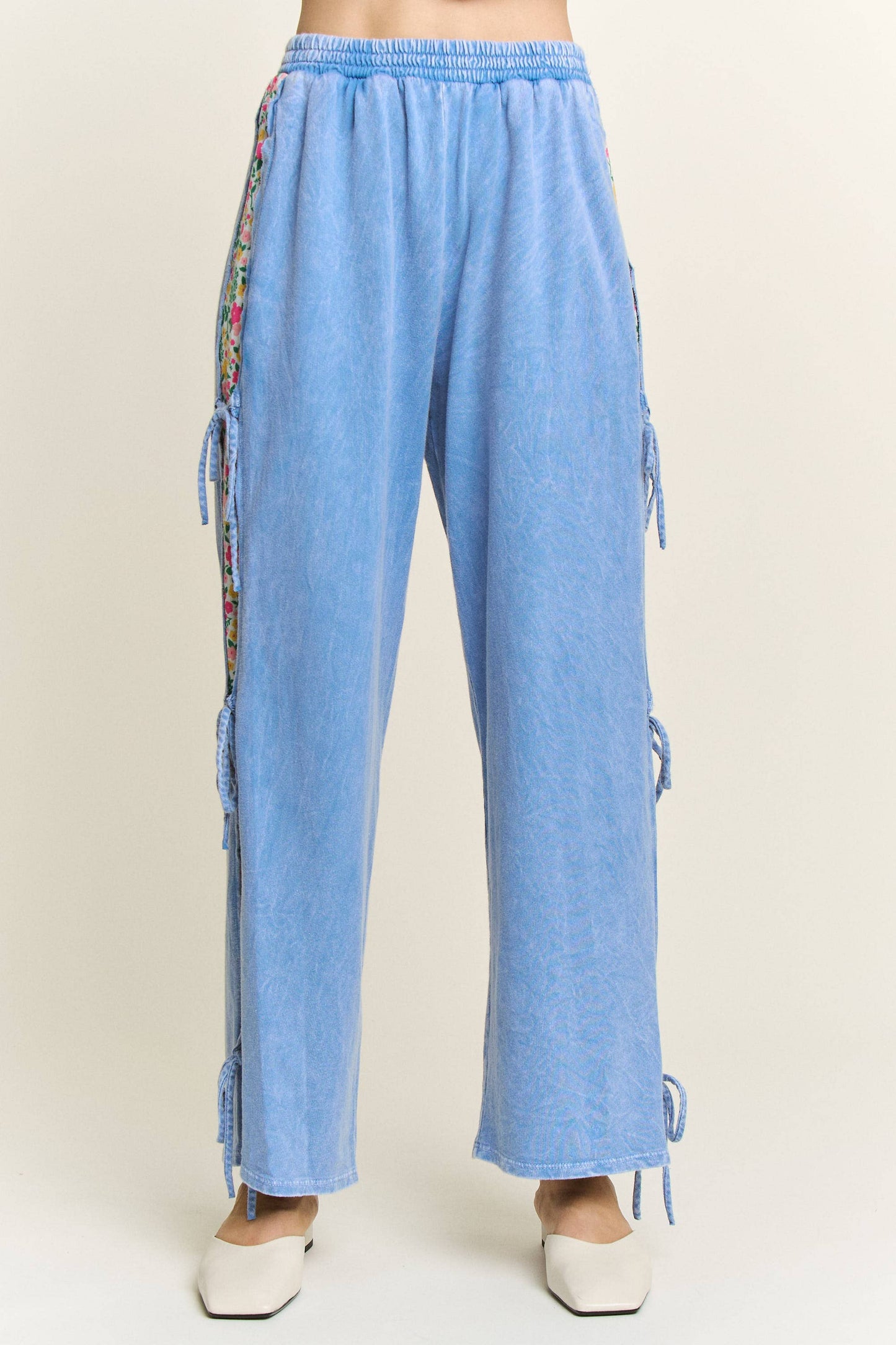 MineralWashed Bow Ribbon tie on the side Pants HP6418: DenimBlue / S-M-L / 2-2-2