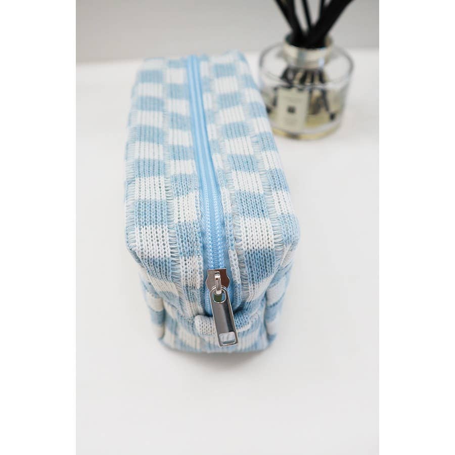 Checkered Knitted Cosmetic Bag: LAVENDER / ONE
