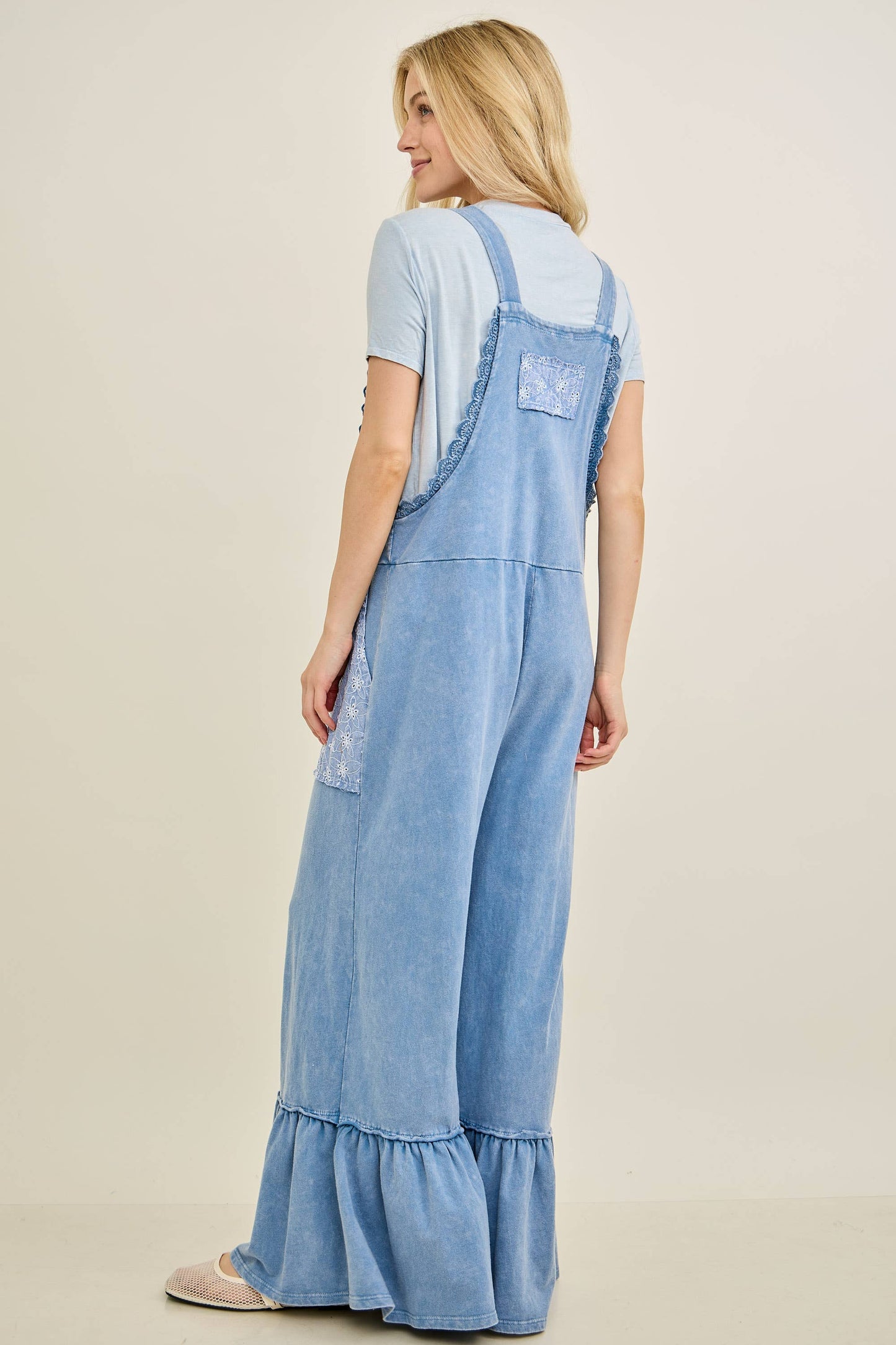 Mineral Washed Tea Party Ruffle Jumpsuits HJ7065: CottonCandy / S-M-L / 2-2-2