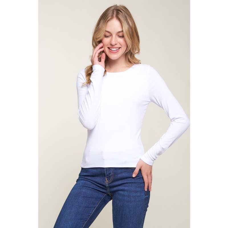 Double Layer Crew Neck Long Sleeve Rib Knit Top: Wine / S-M-L(2-2-2)