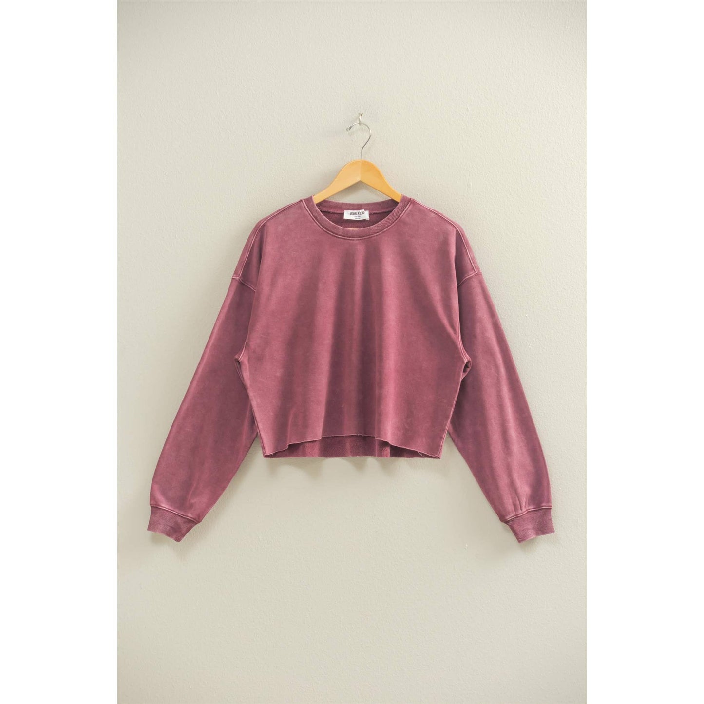 Cropped Crewneck Sweatshirt With Oversized Sleeves: DUSTY NAVY / S-M-L(2-2-2)