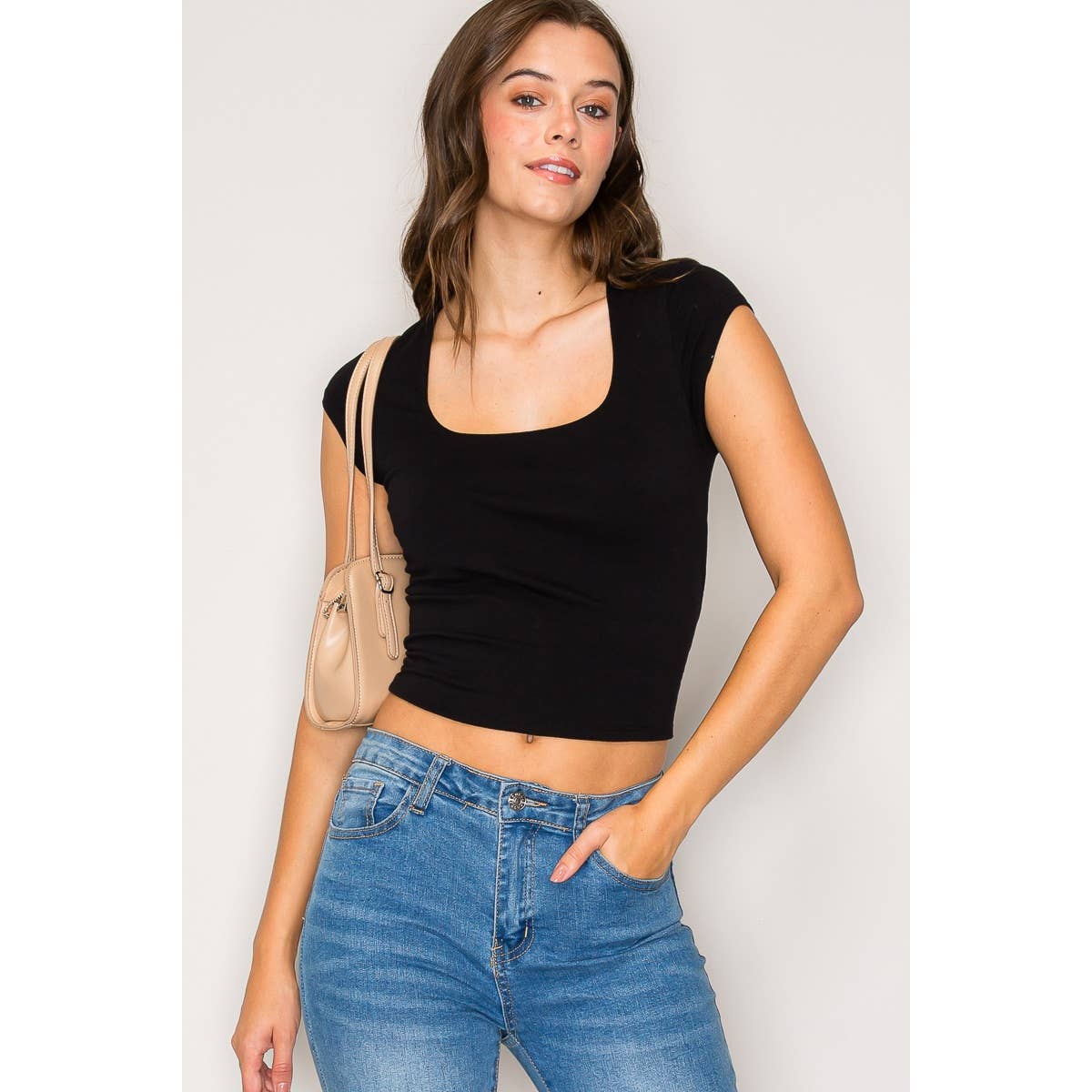 Double Layer Square Neck Cap Sleeve Top: Chili Oil / S-M-L(2-2-2)