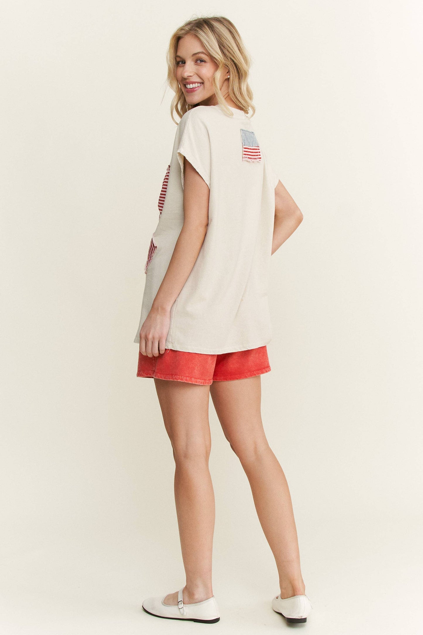 MineralWashed Americana Bow Sleeveless Blouse top HT5647P2.: Cyan