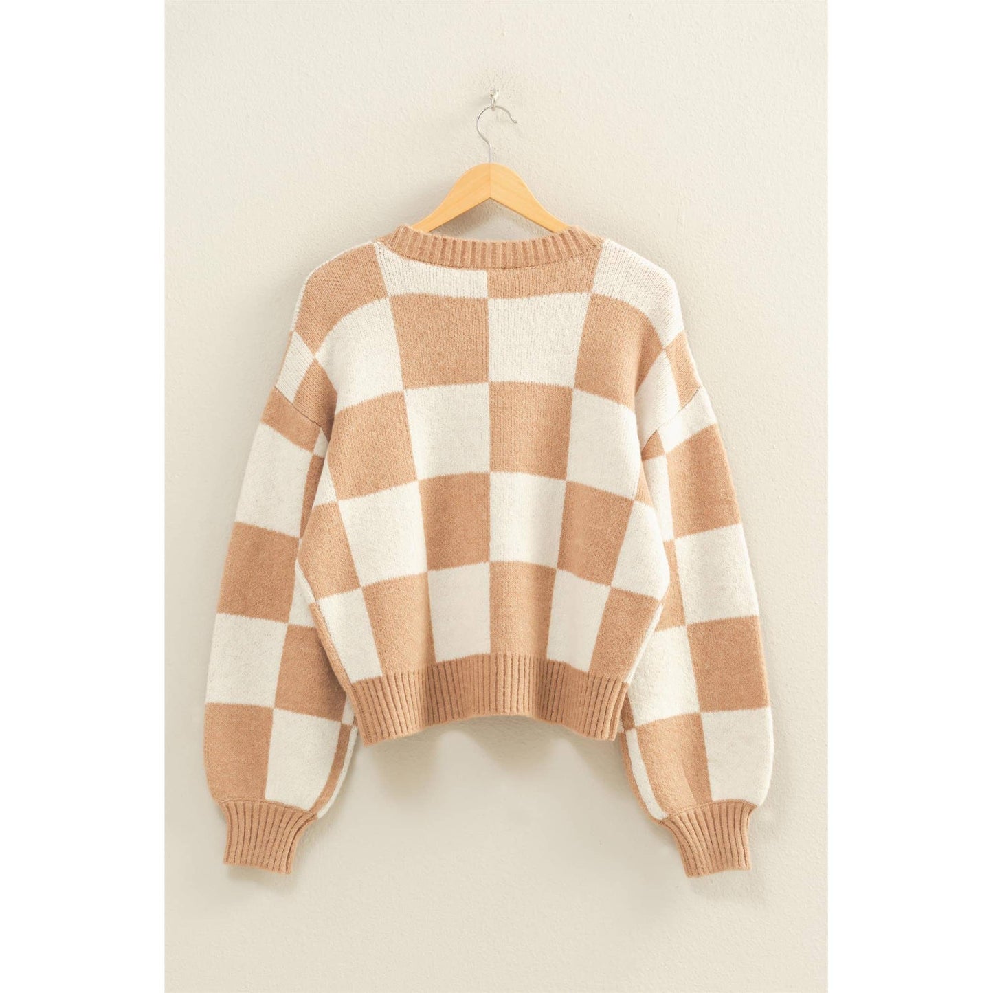 Checkered Button Front Cardigan Sweater: EMERALD/CREAM / S-M-L(2-2-2)