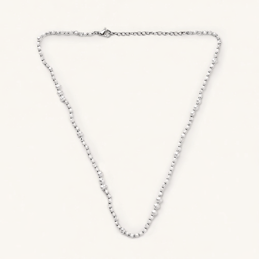 Gabby White Bead and Pearl Necklace- Silver