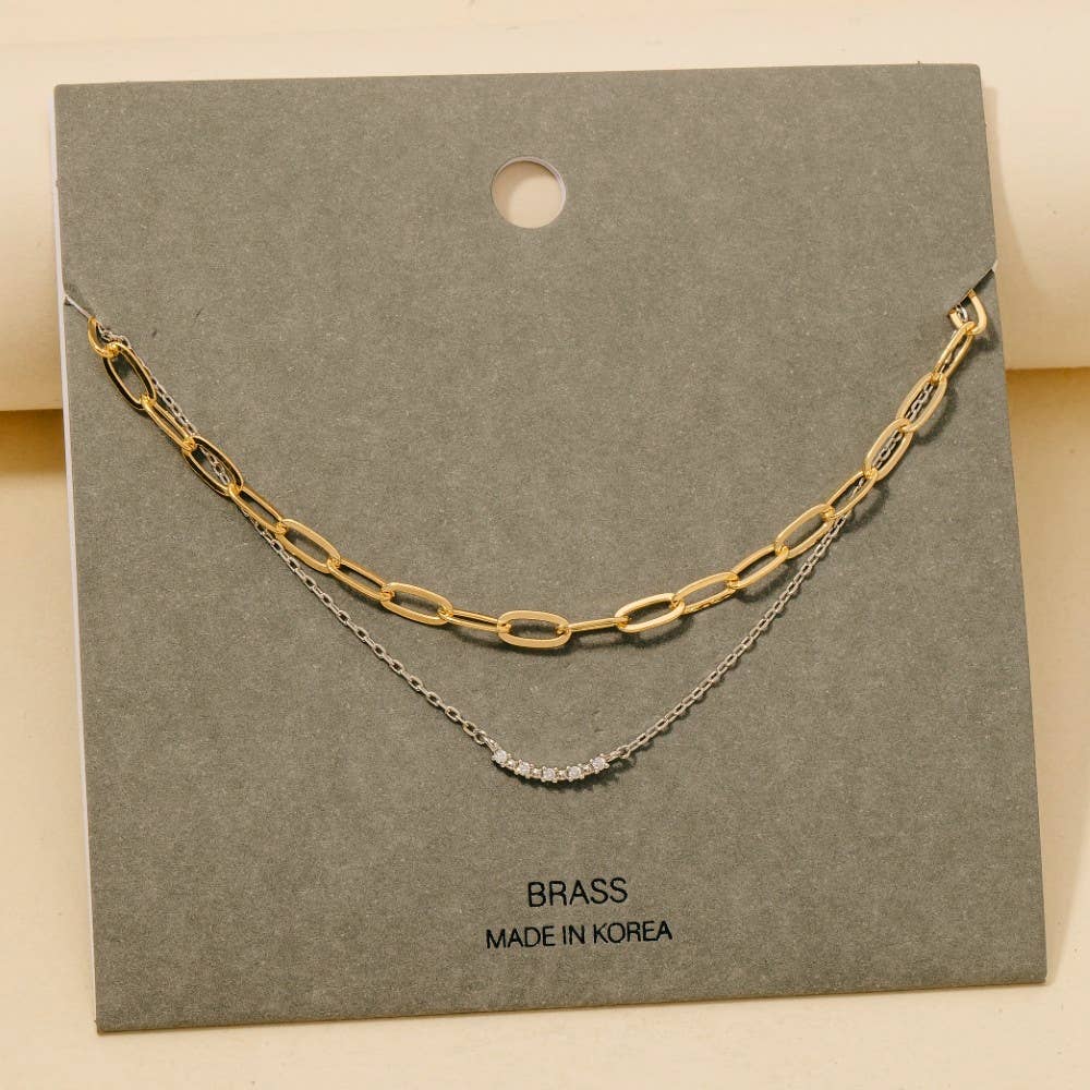 Two Tone Layered Chains Necklace: MGDCRY