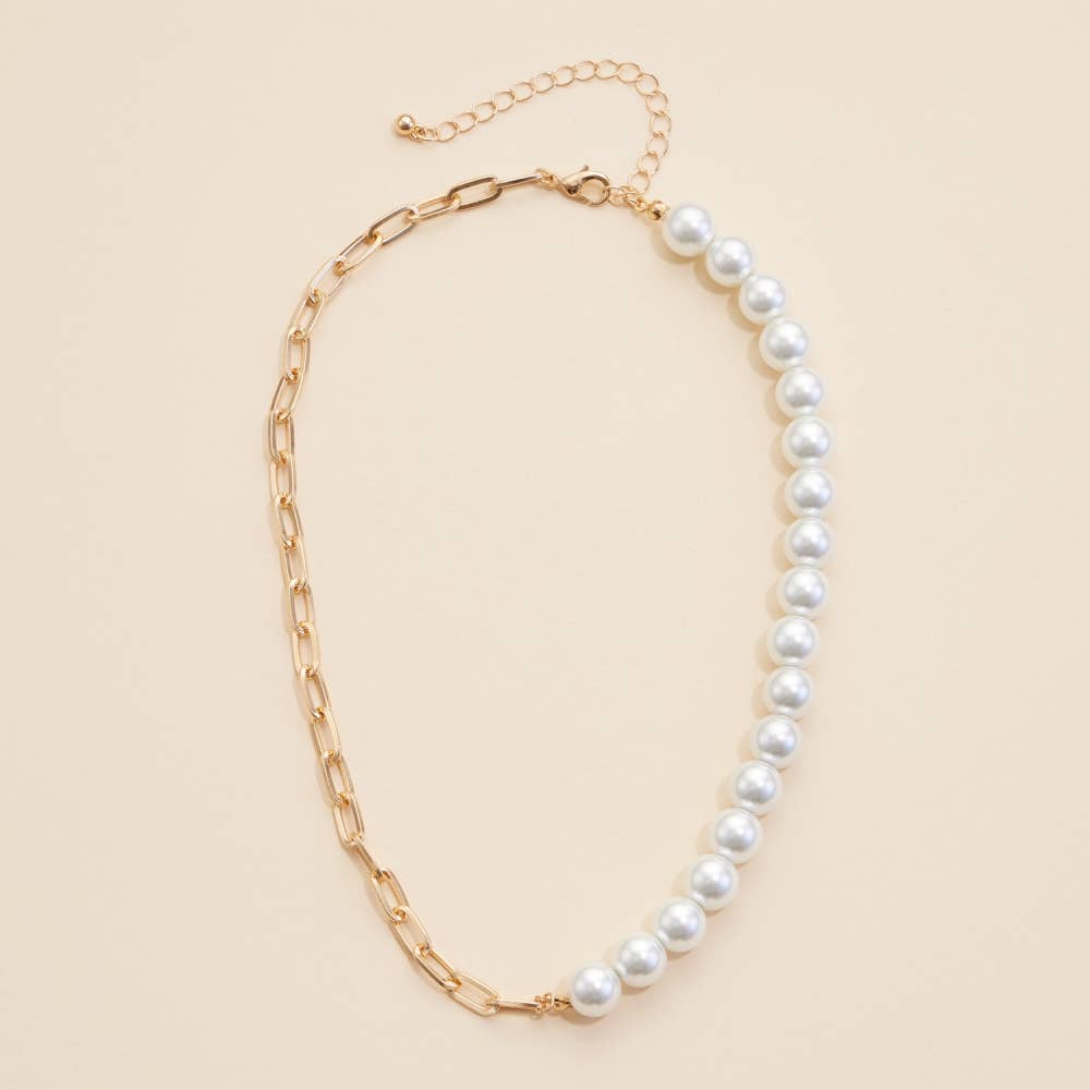 Pearl Charms & Chain Linked Short Necklace: Rhodium / One / B4SNE3266