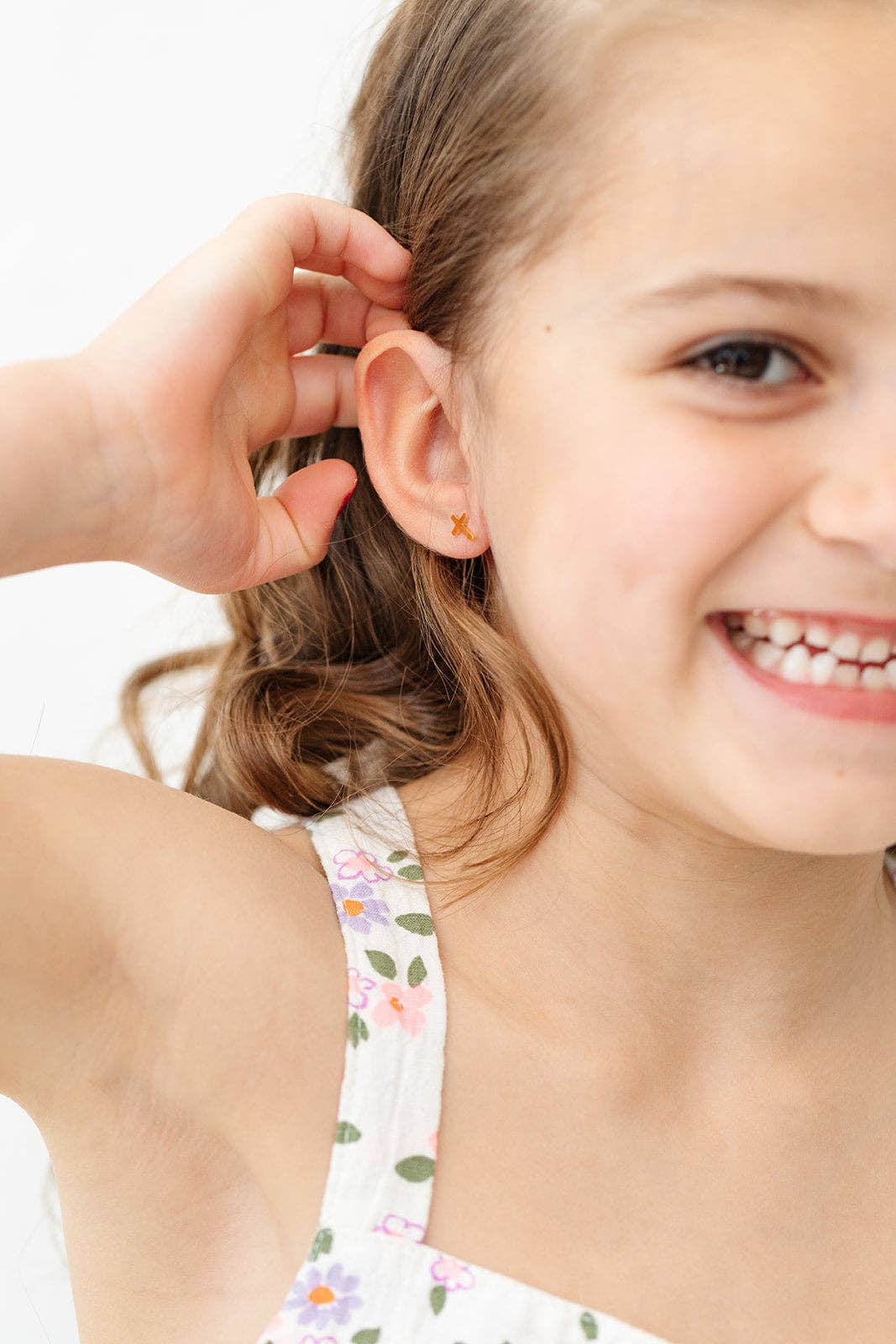 Cross Stud Earrings - Hypoallergenic, Flat Back, Girl Gift: Silver / Pair