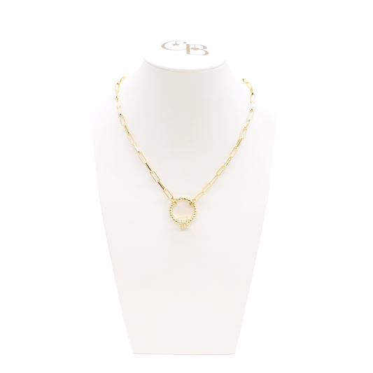 Gold Ashleys (Box) Necklace with Round Bella Carabiner: 18"
