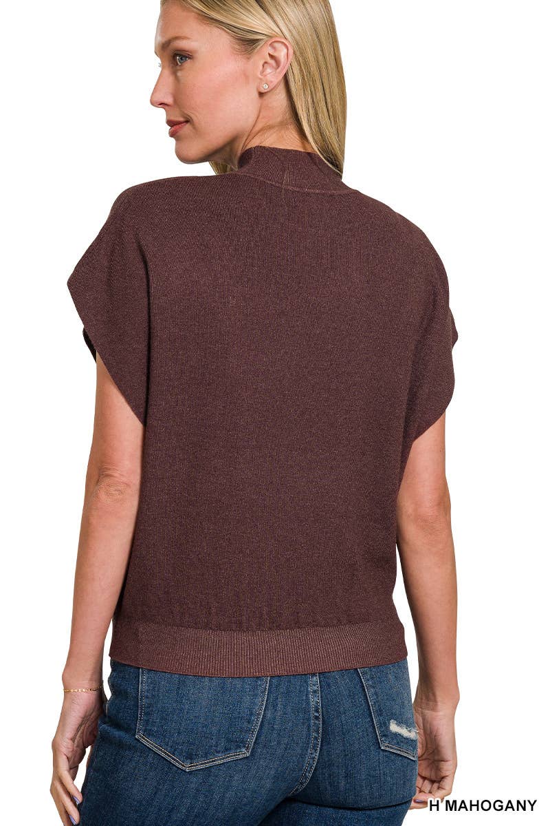 Mock Neck Short Dolman Sleeve Sweater: H MAHOGANY / 2-2-2 (S-M-L)
