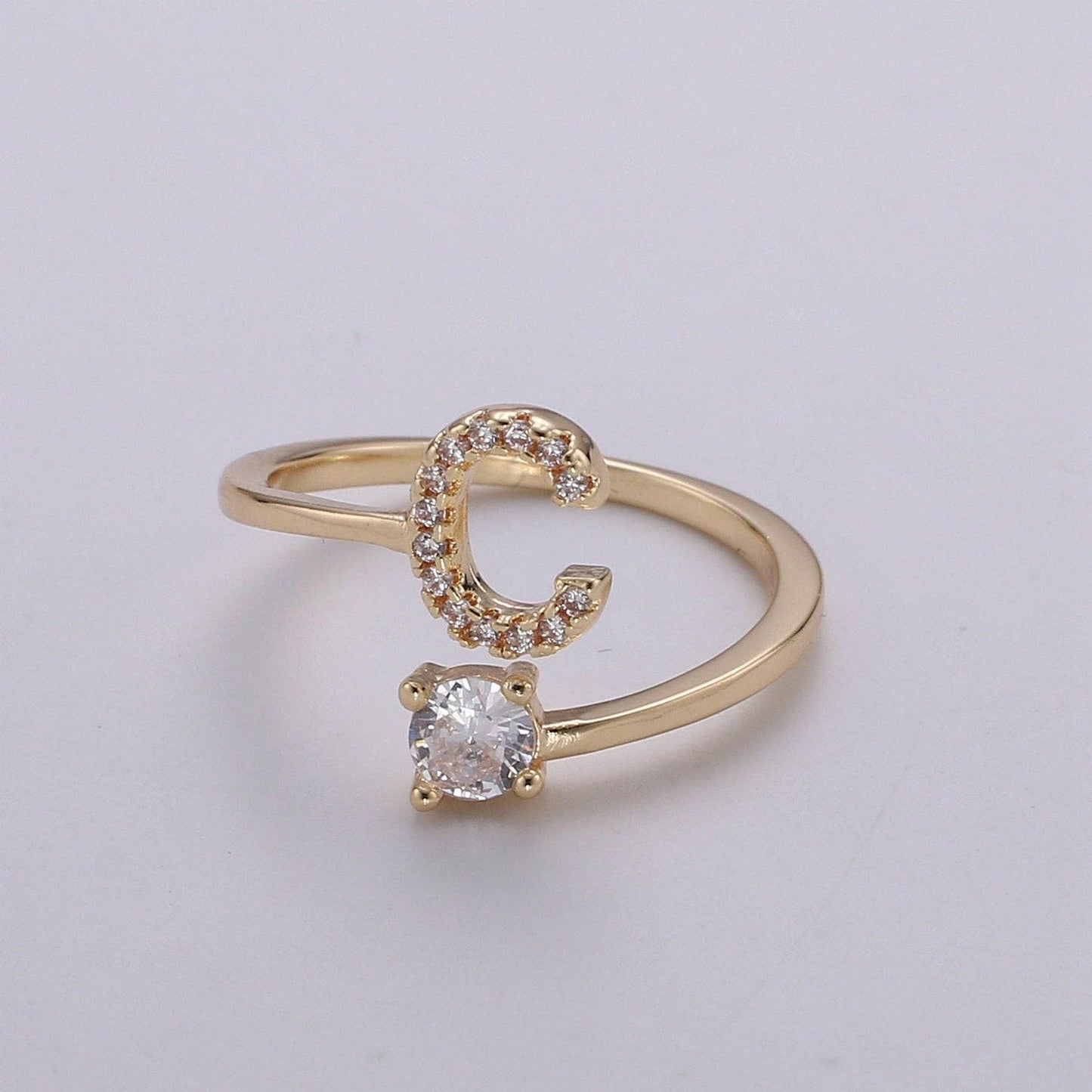 Adjustable Gold Initial Ring With CZ R370~R395: S