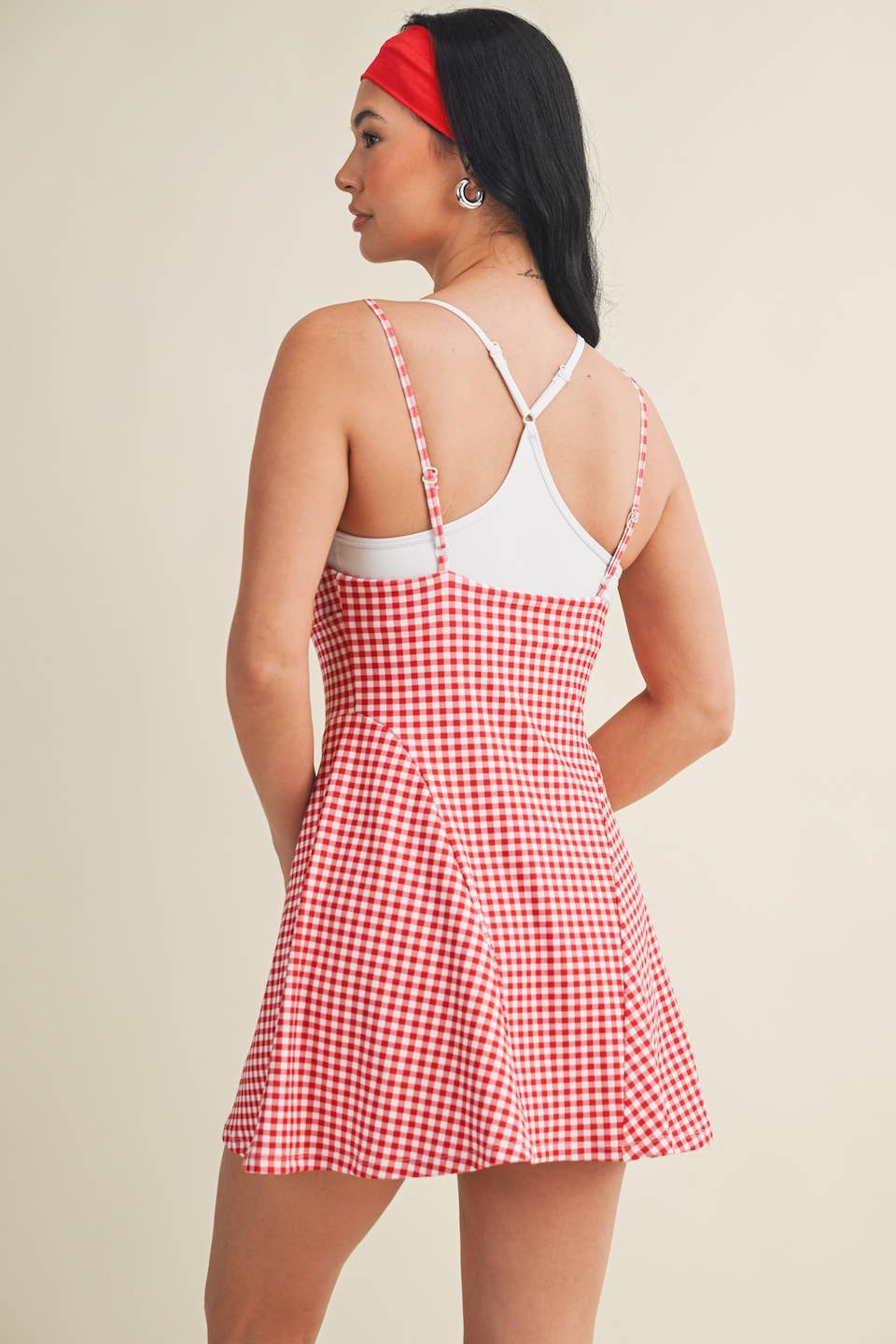 Gingham Print Double Layered Dress: Blue Gingham / S
