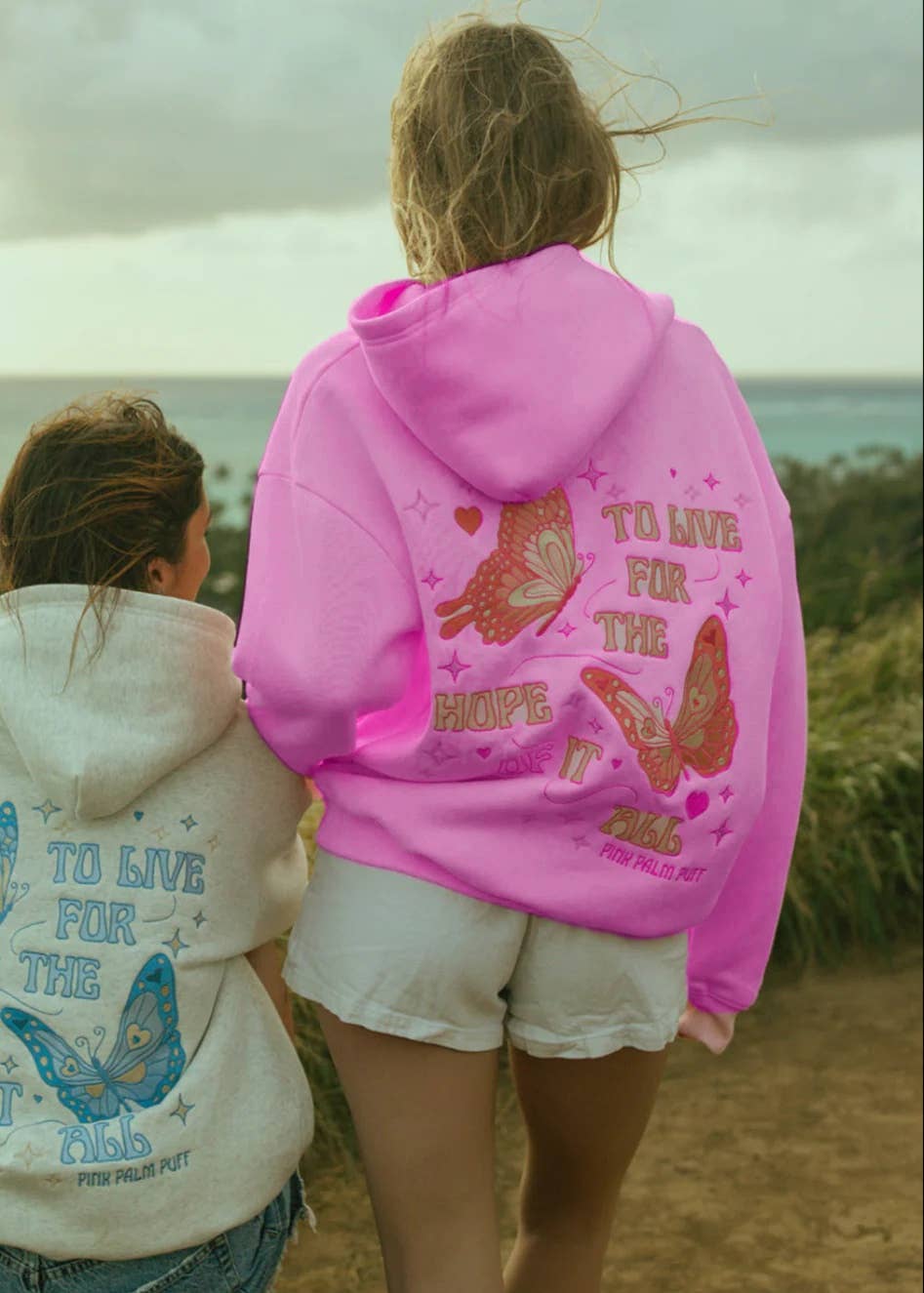 Butterfly Inspired Embroidered fleece oversized Hoodie: Purple / L