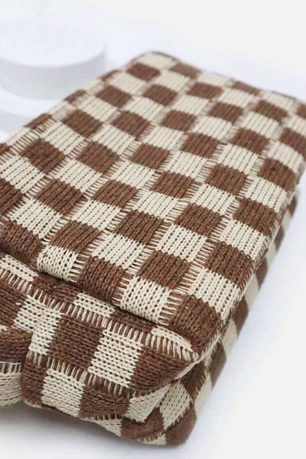 Checkered Knitted Cosmetic Bag: LAVENDER / ONE