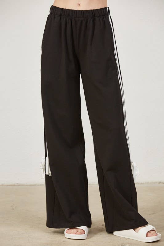 Side Stripe Trim Wide Leg Pants: H GREY/WHITE / 2-2-2 (S-M-L)