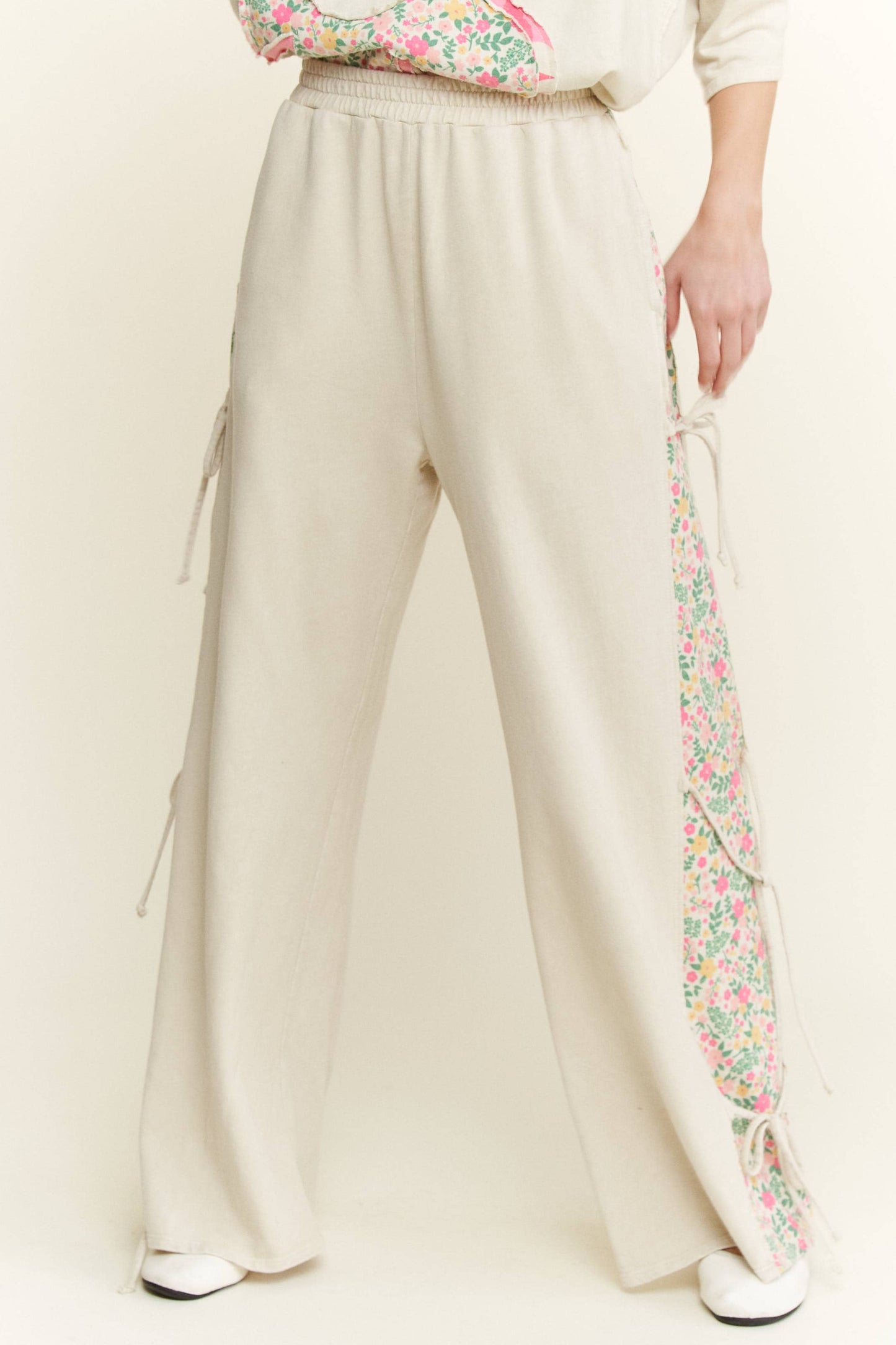MineralWashed Bow Ribbon tie on the side Pants HP6418: DenimBlue / S-M-L / 2-2-2