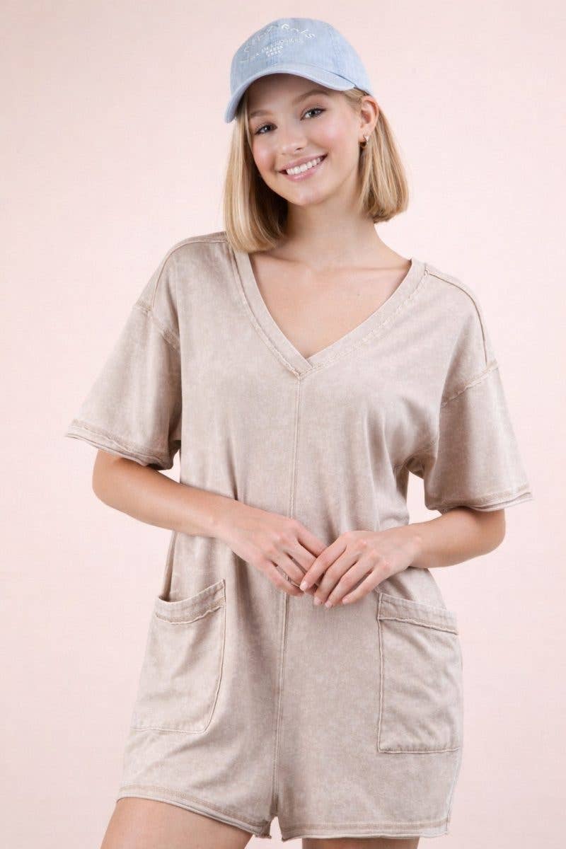 Mineral Washed Oversized Casual Knit Romper: PINK / 2-2-2(S-M-L)