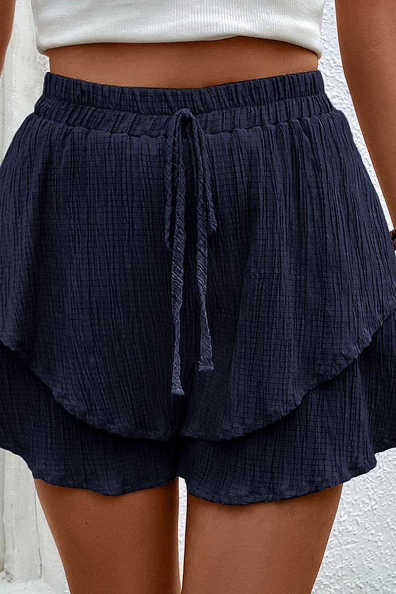 CWBSP0320_DOUBLE LAYERED ELASTIC WAIST SHORT PANTS: Green / (S) 1