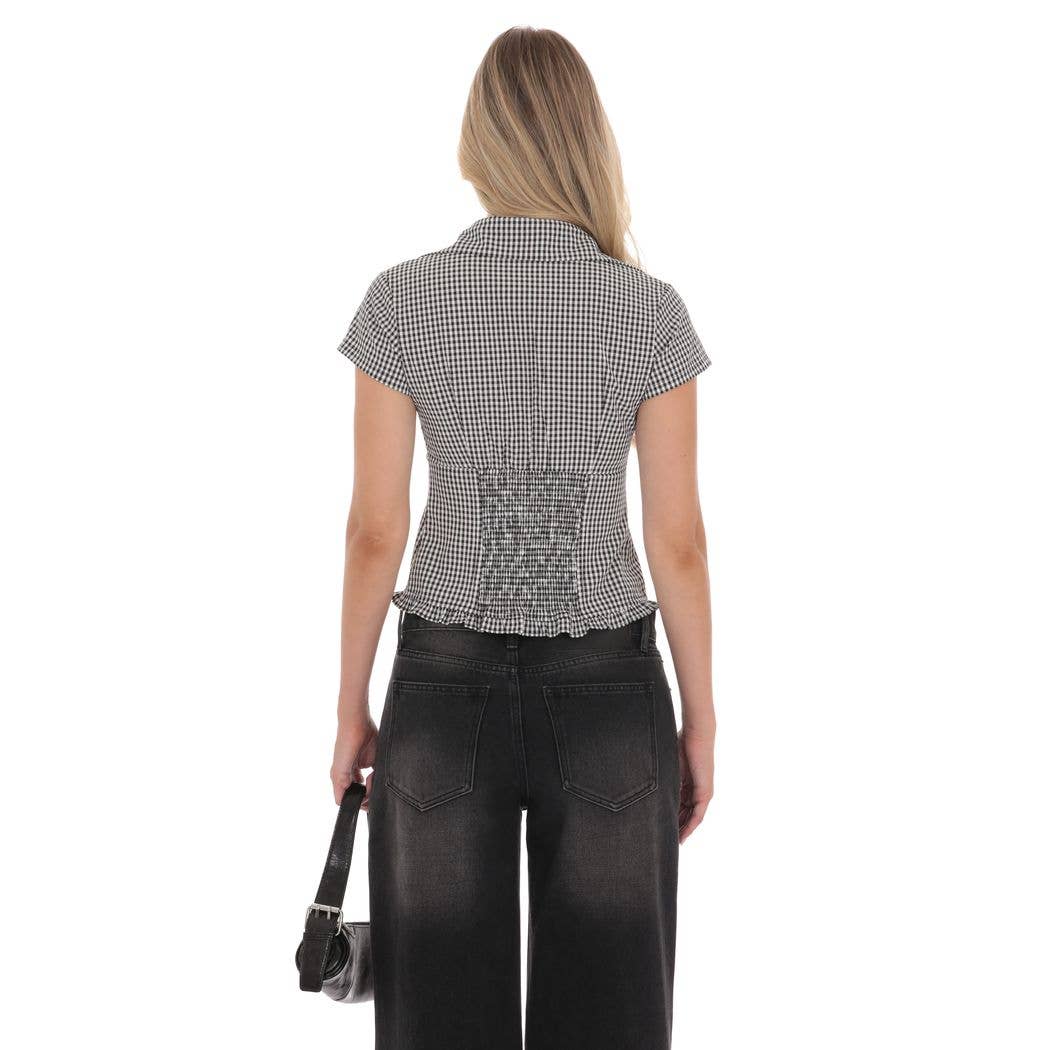 Button-Up Ruffle Top in Black Gingham: XXS