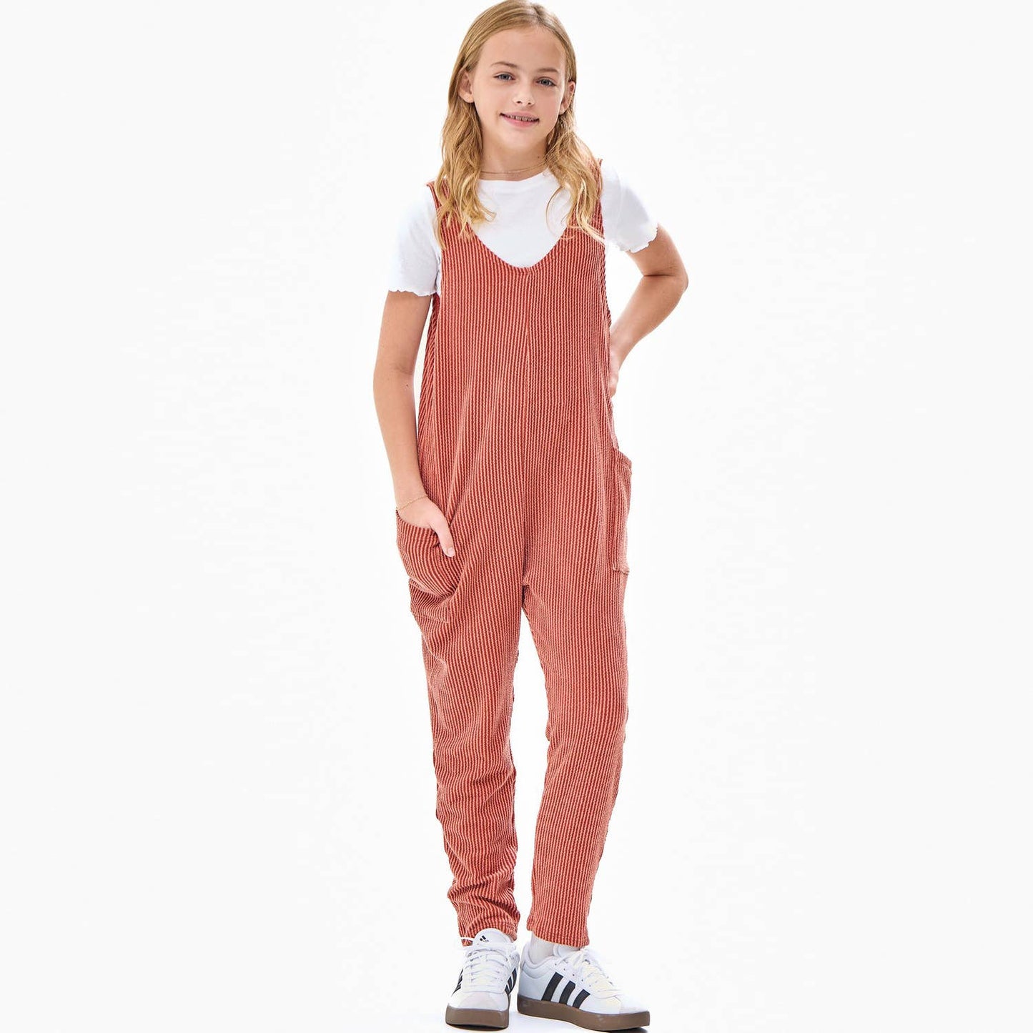 Embossed Rib Sleeveless Jumpsuit /Overall /Onesie: Navy / M
