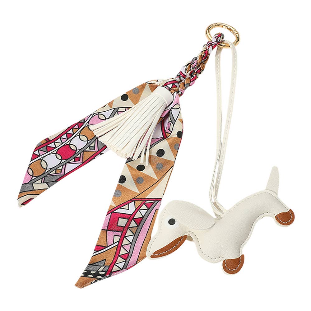 Faux Leather Dog Tassel Scarf Keychain / Bag Charm: Fuchsia