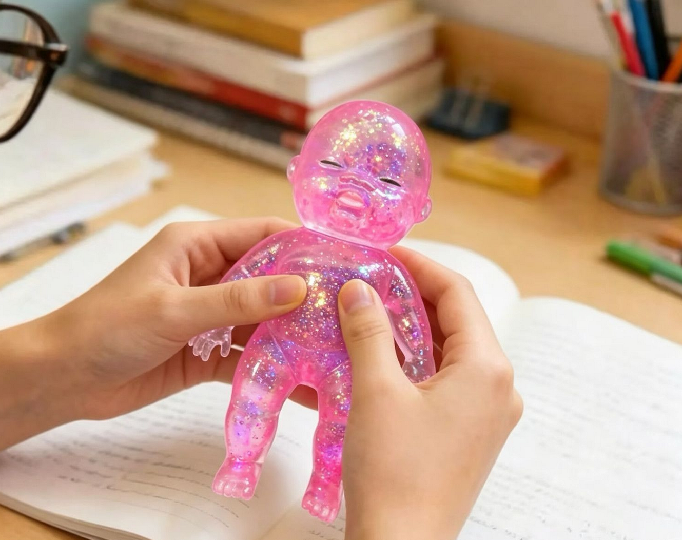 Glitter TPR Natasha Squishy Squeeze Toy - Stress Relief : Pink