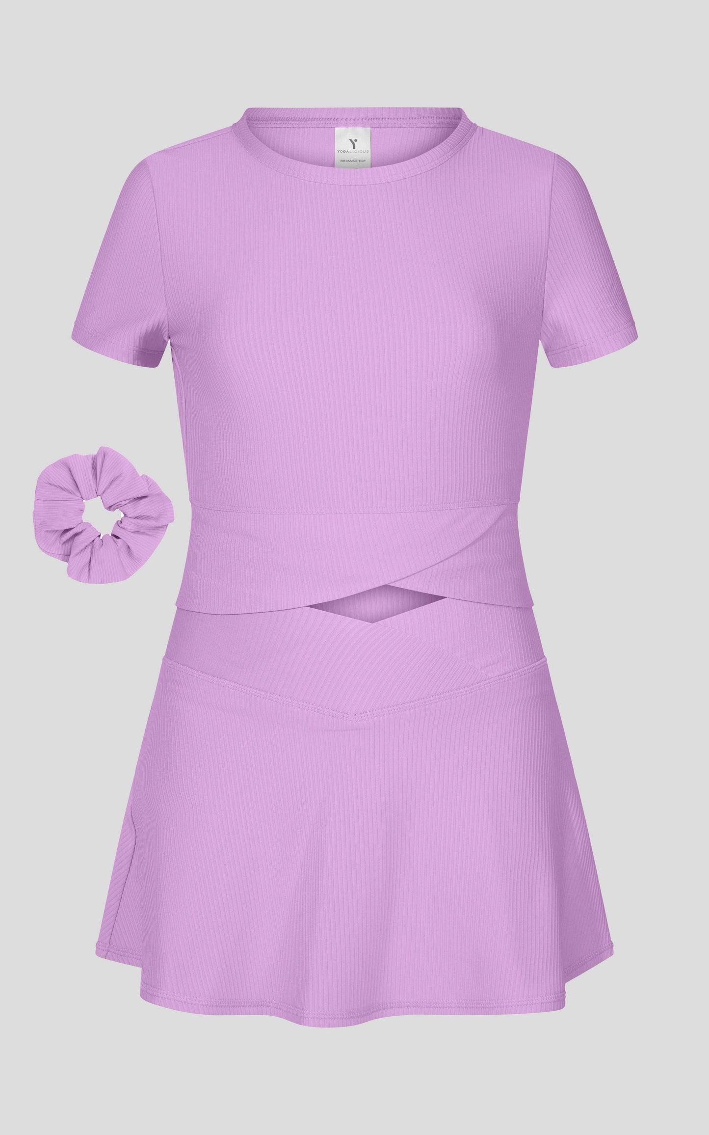 Little Girl Rib Marie Crossover Top and Skort Set: PINK BLOOM